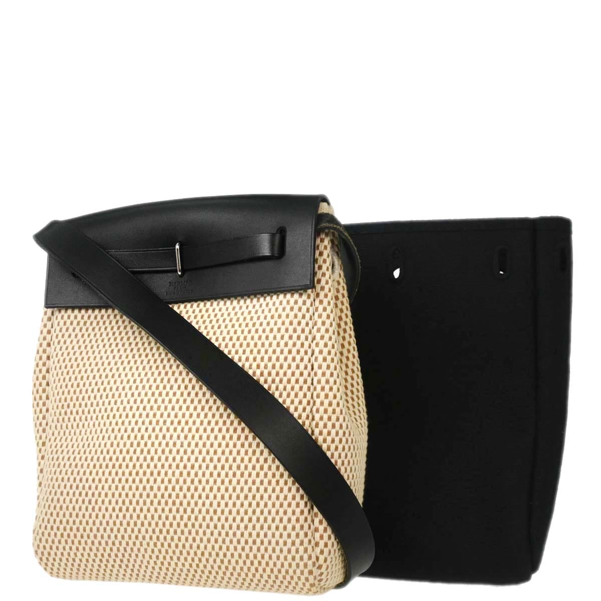 Hermes Black Natural Toile Officier GM Herbag TPM 2 in 1 Shoulder Bag