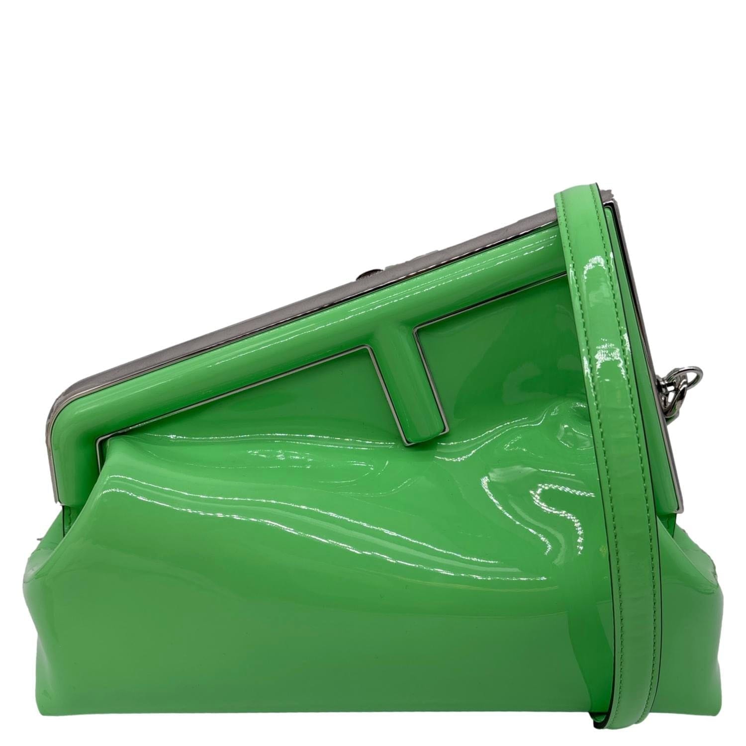 FENDI First Patent Leather Clutch Crossbody Bag Green