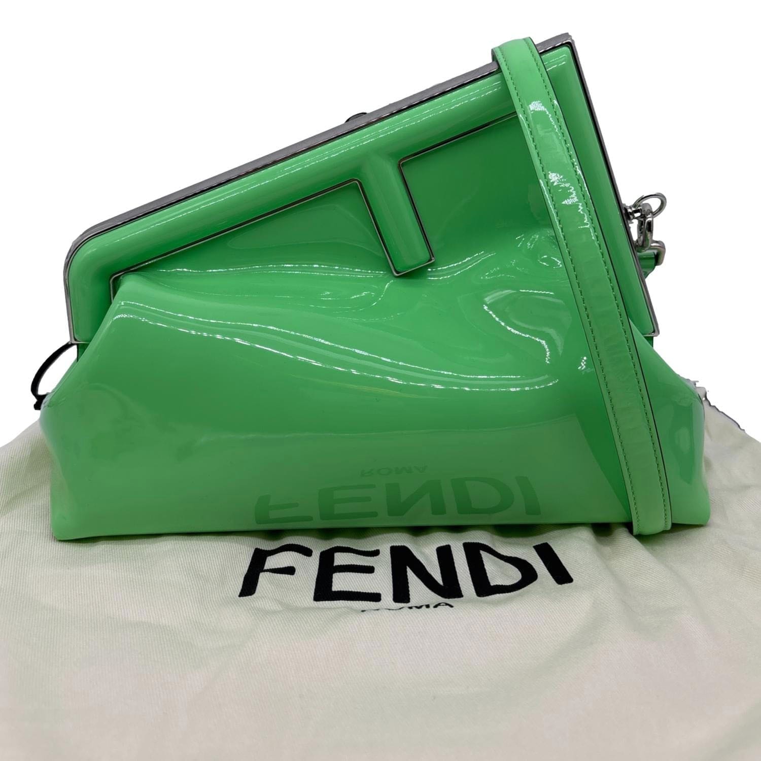 FENDI First Patent Leather Clutch Crossbody Bag Green