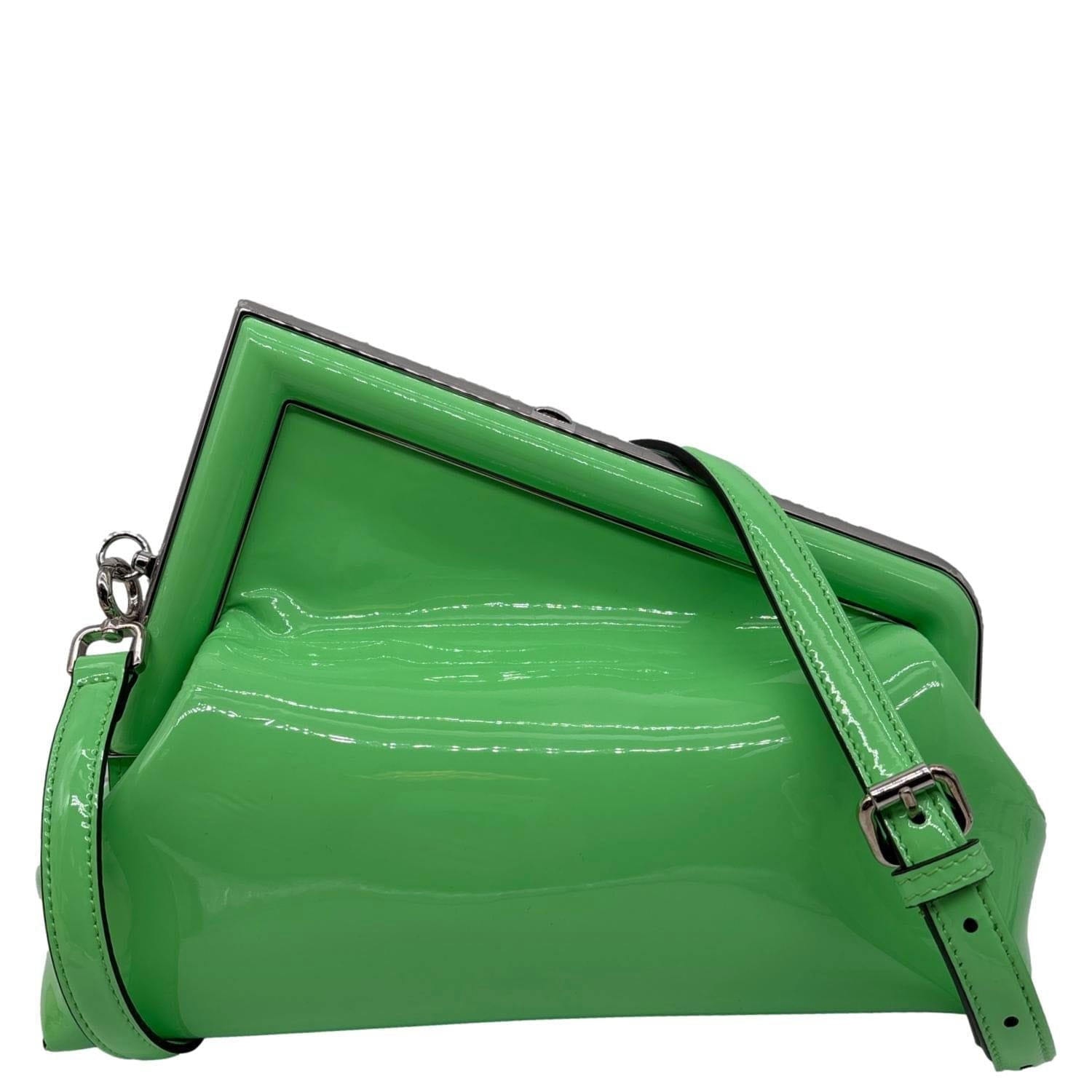 FENDI First Patent Leather Clutch Crossbody Bag Green