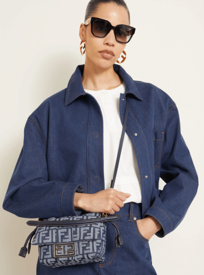 FENDI Blue Denim Mamma Baguette Small Crossbody Bag