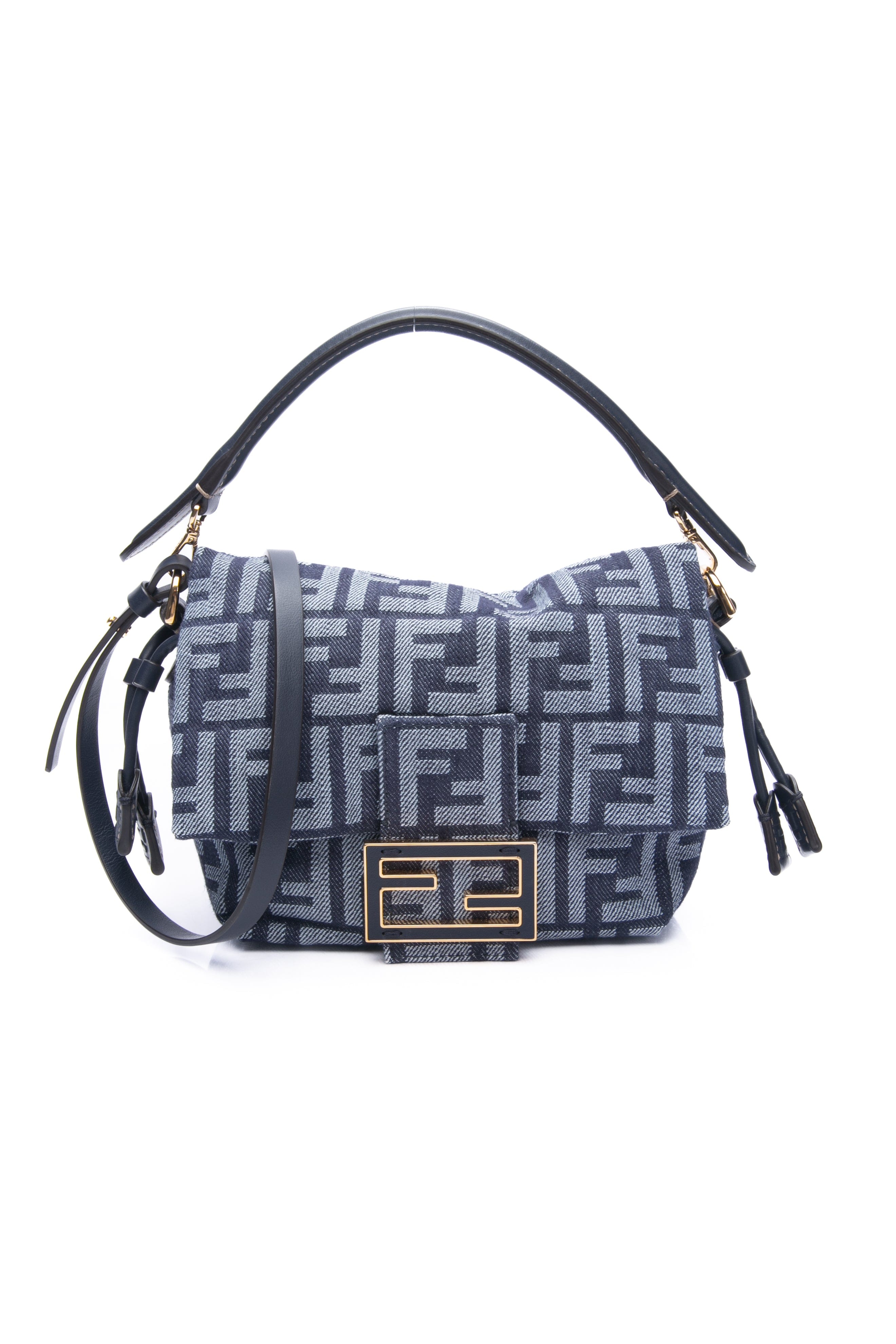 FENDI Blue Denim Mamma Baguette Small Crossbody Bag
