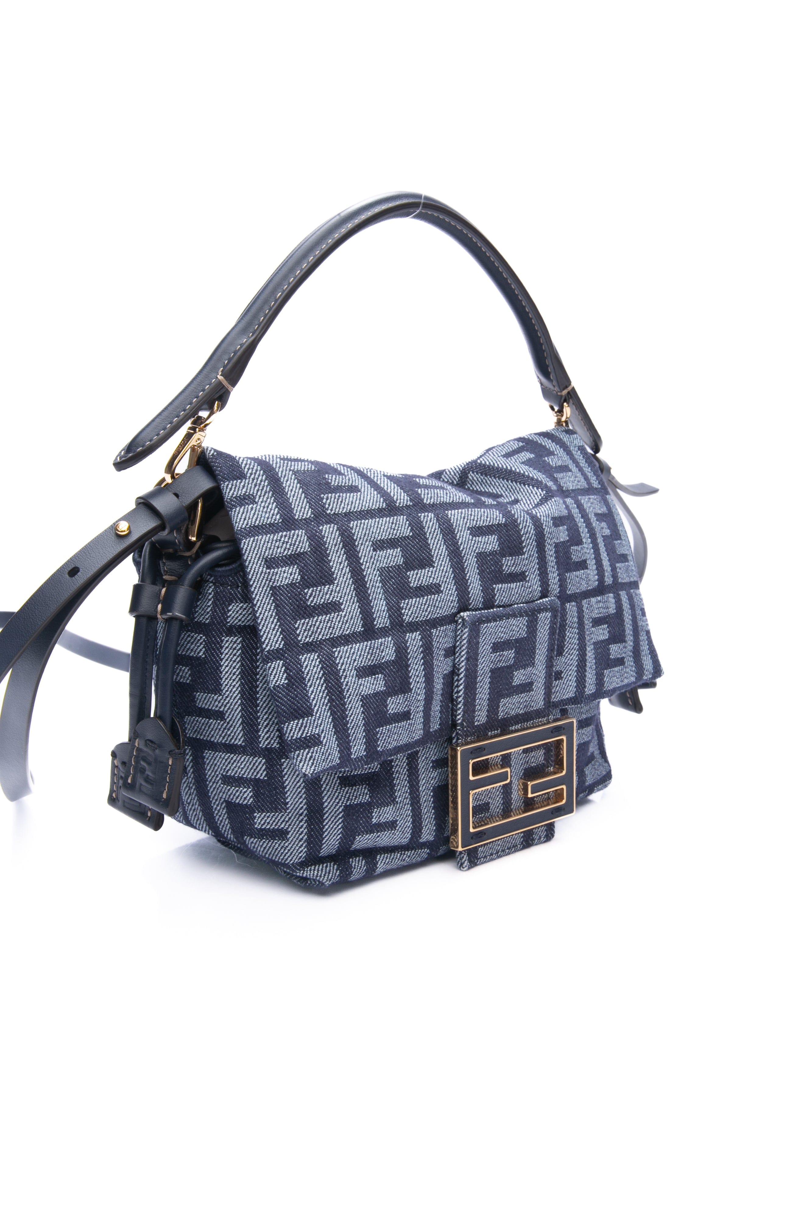 FENDI Blue Denim Mamma Baguette Small Crossbody Bag