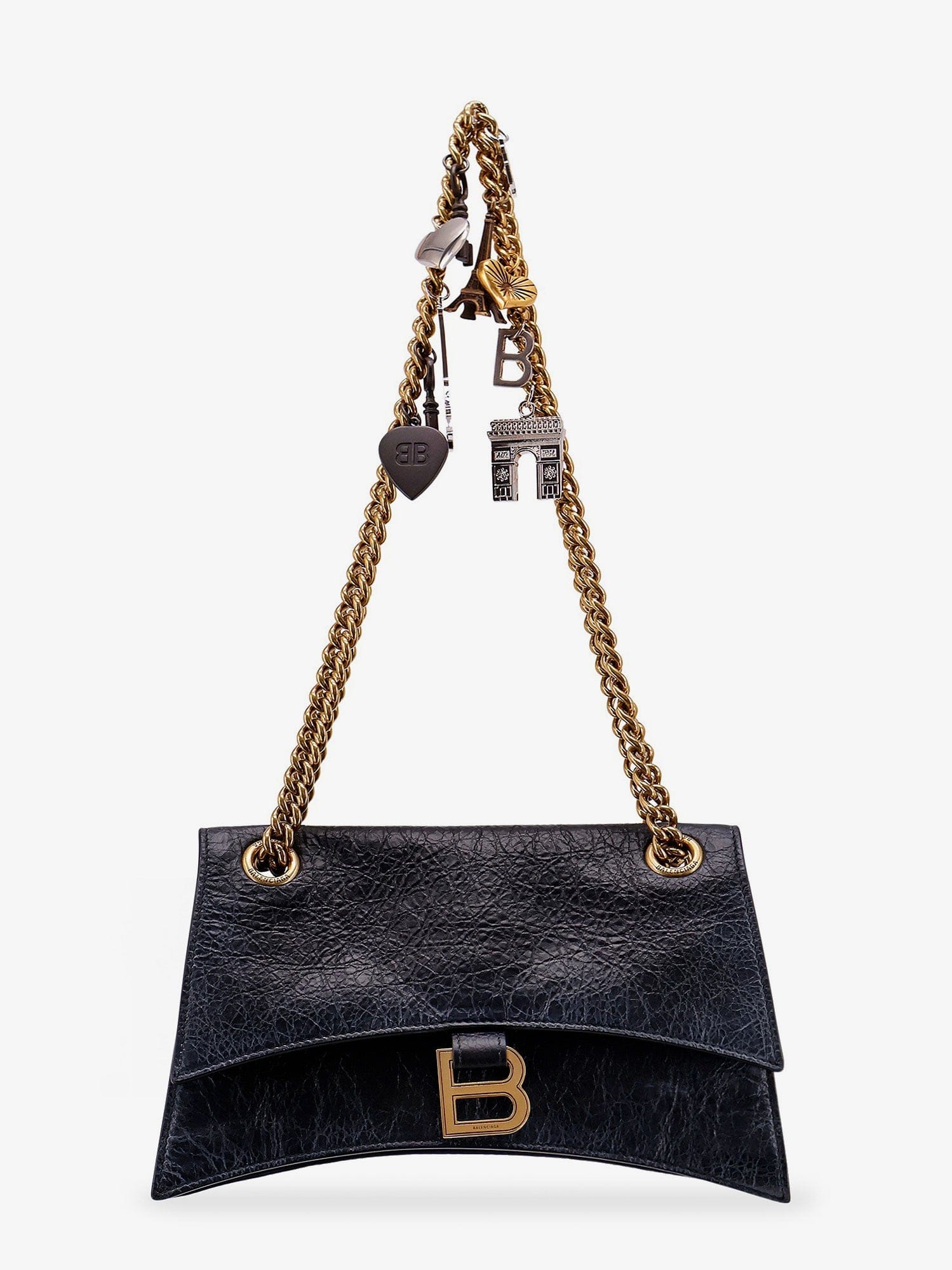 Balenciaga Leather shoulder bag with dirty effect and iconic metal logo