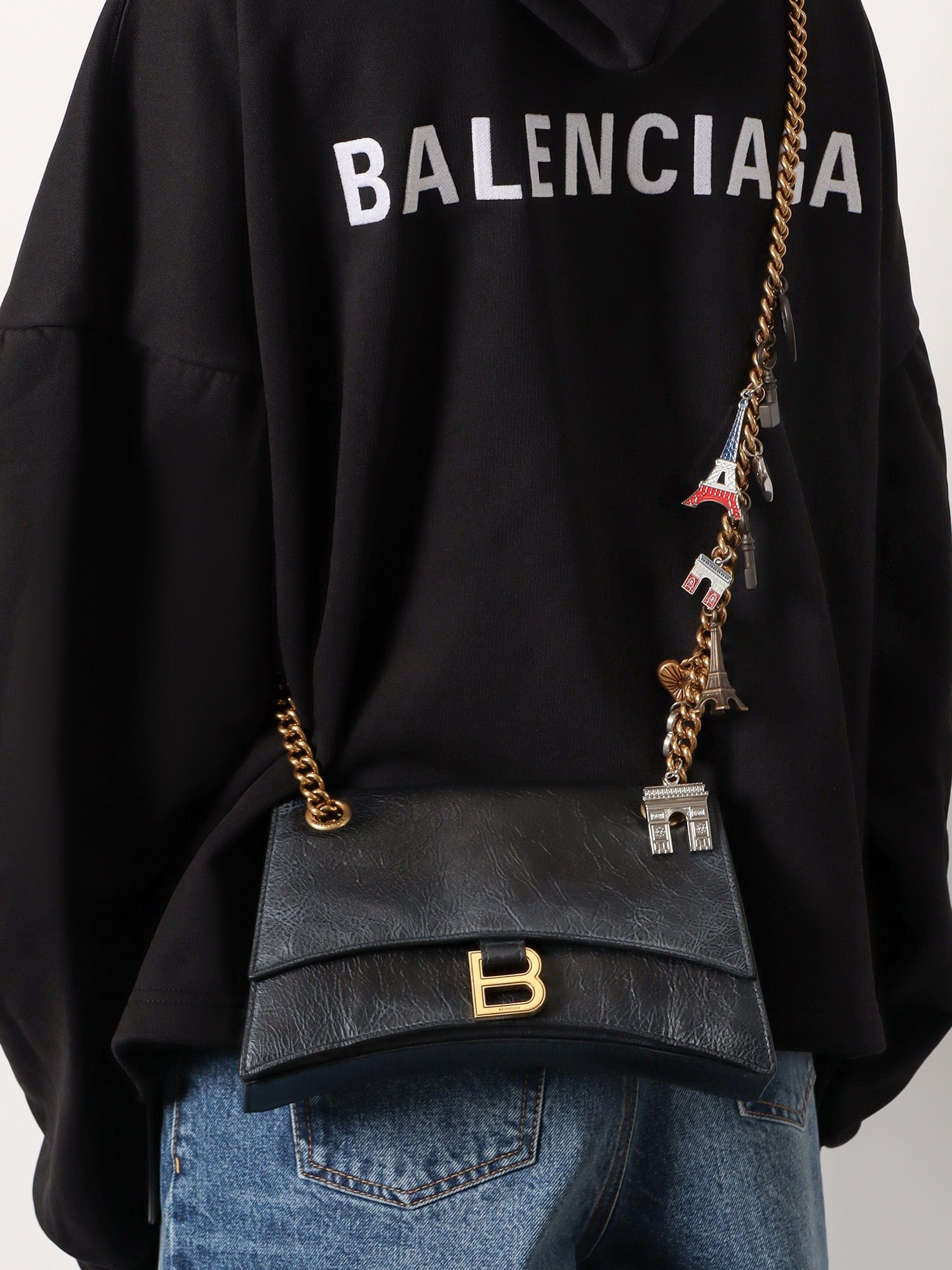 Balenciaga Leather shoulder bag with dirty effect and iconic metal logo