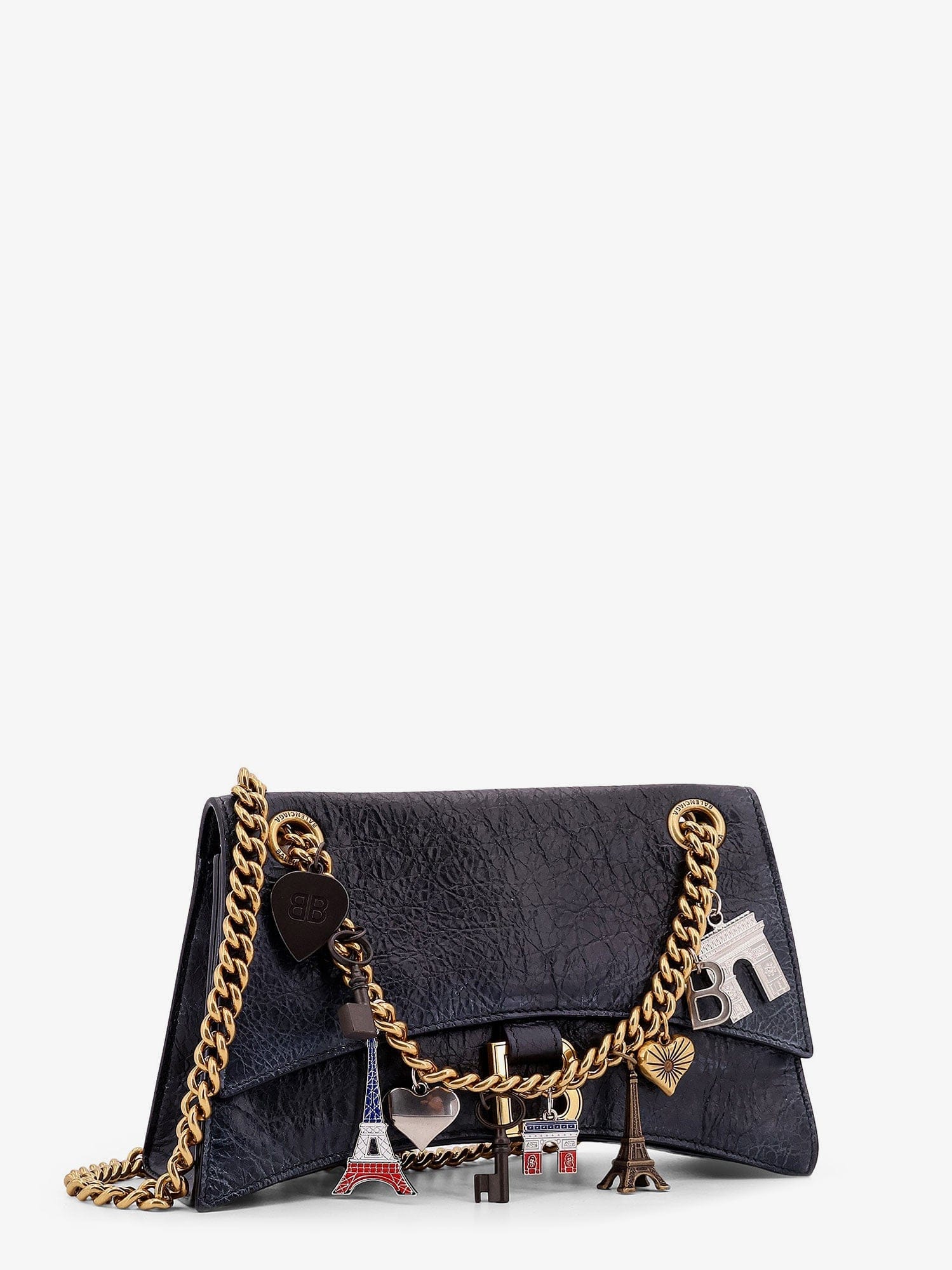 Balenciaga Leather shoulder bag with dirty effect and iconic metal logo