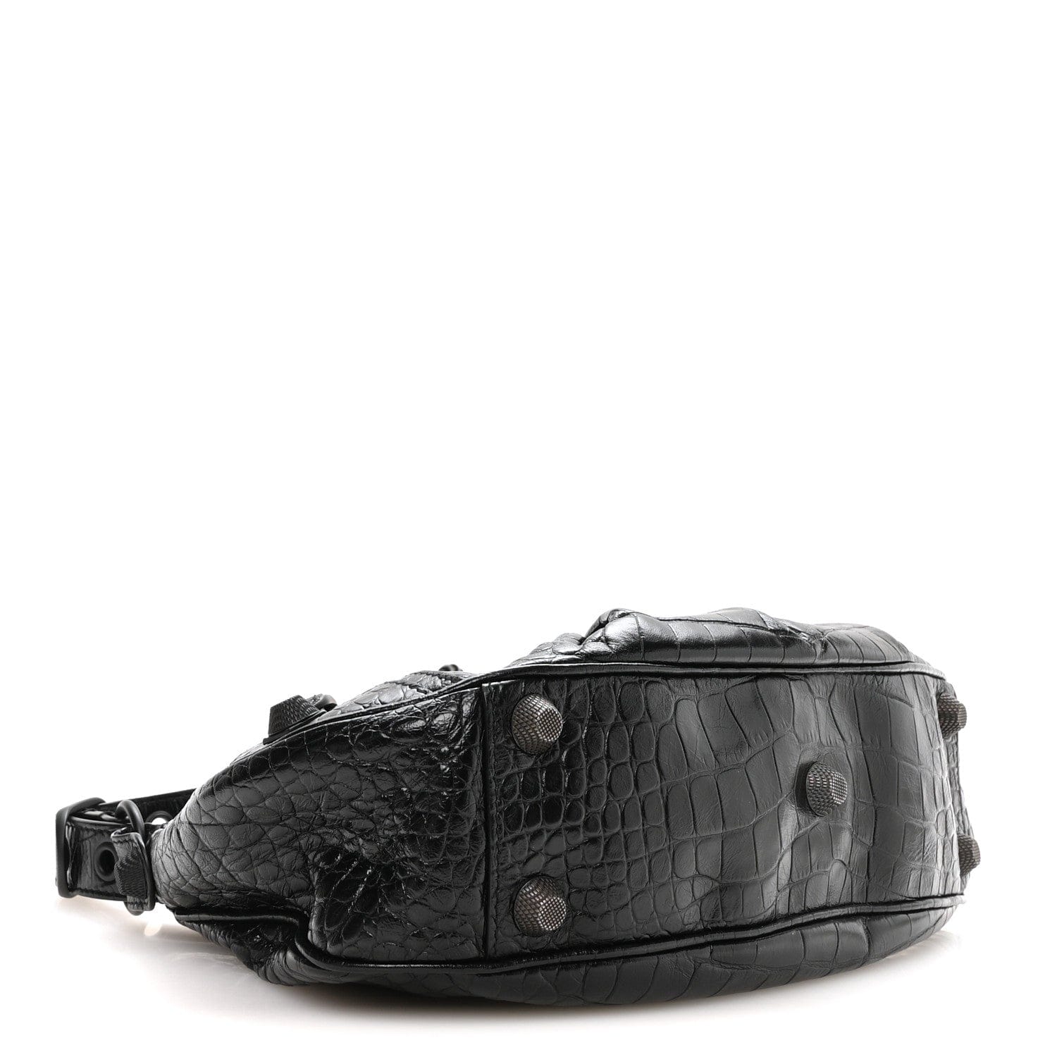 Balenciaga Extra Supple Calfskin Crocodile Embossed Monochrome Small Le Cagole Shoulder Bag Black