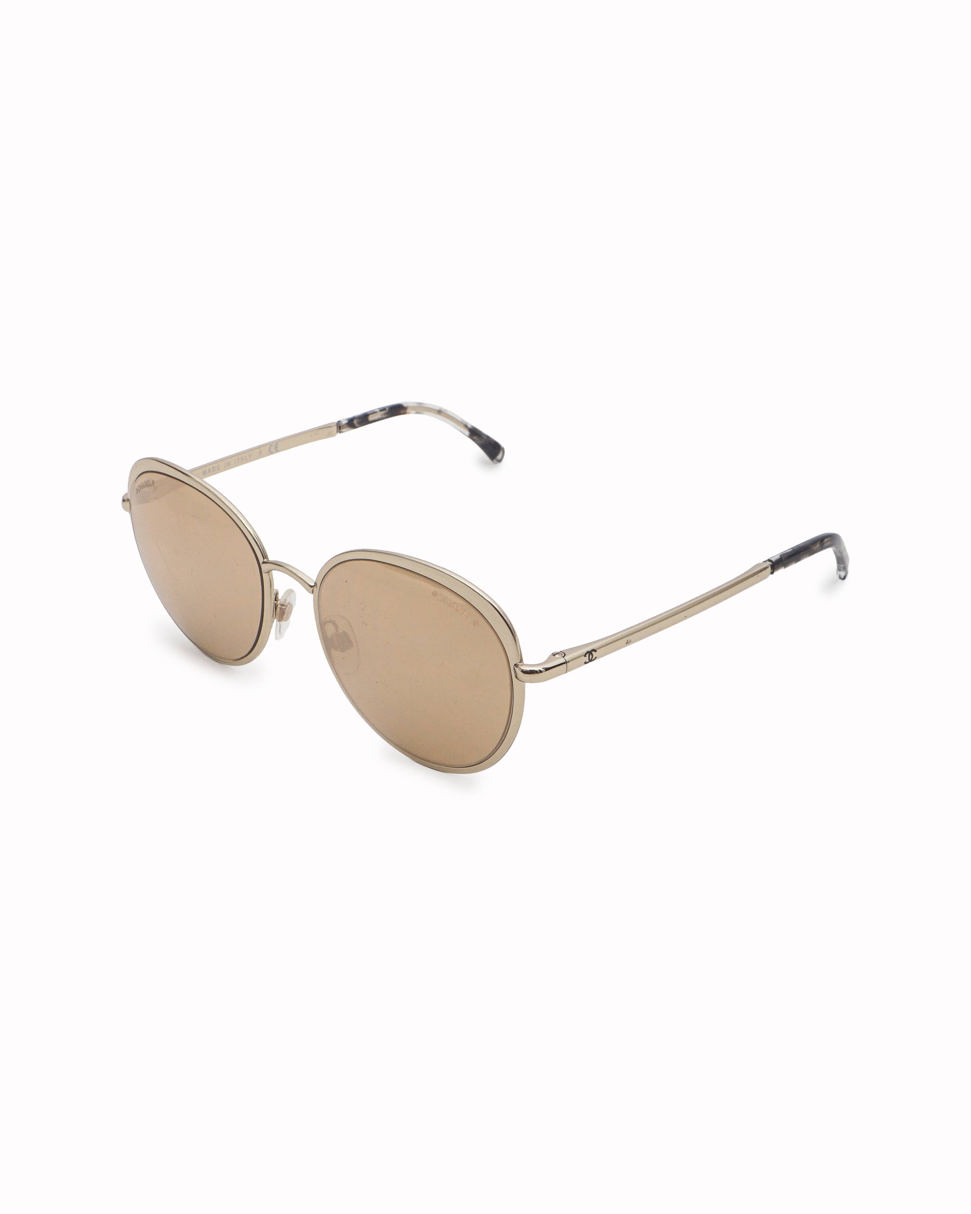 Chanel Gold - Tone Metal Round Sunglasses with Mirrored Lenses