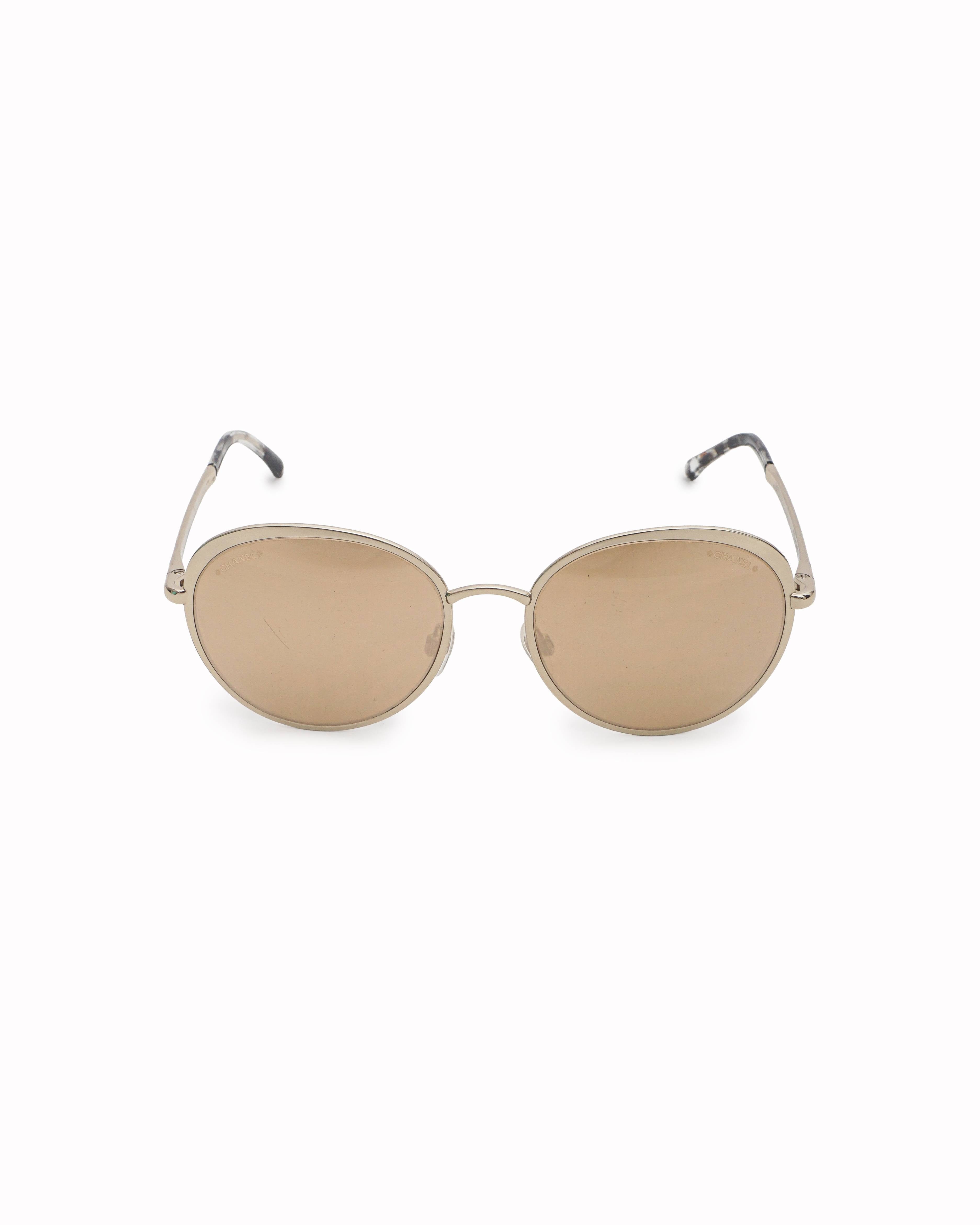 Chanel Gold - Tone Metal Round Sunglasses with Mirrored Lenses