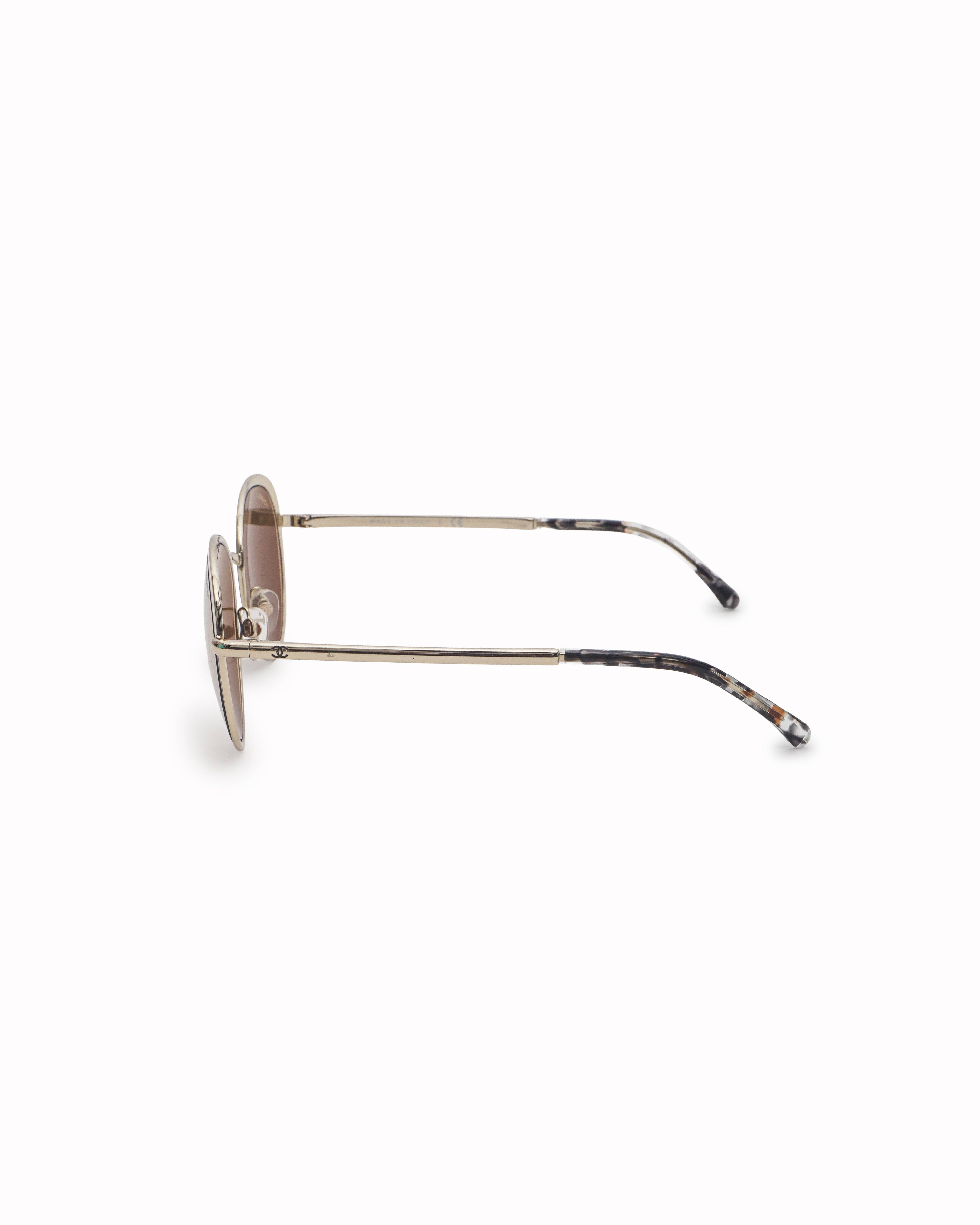 Chanel Gold - Tone Metal Round Sunglasses with Mirrored Lenses