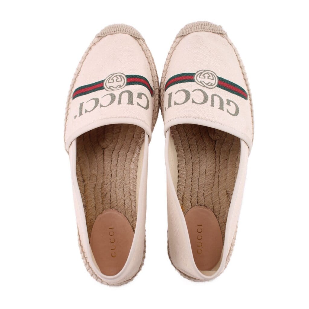 Gucci CANVAS LOGO FLATS CREAM 38 EU | 8 US