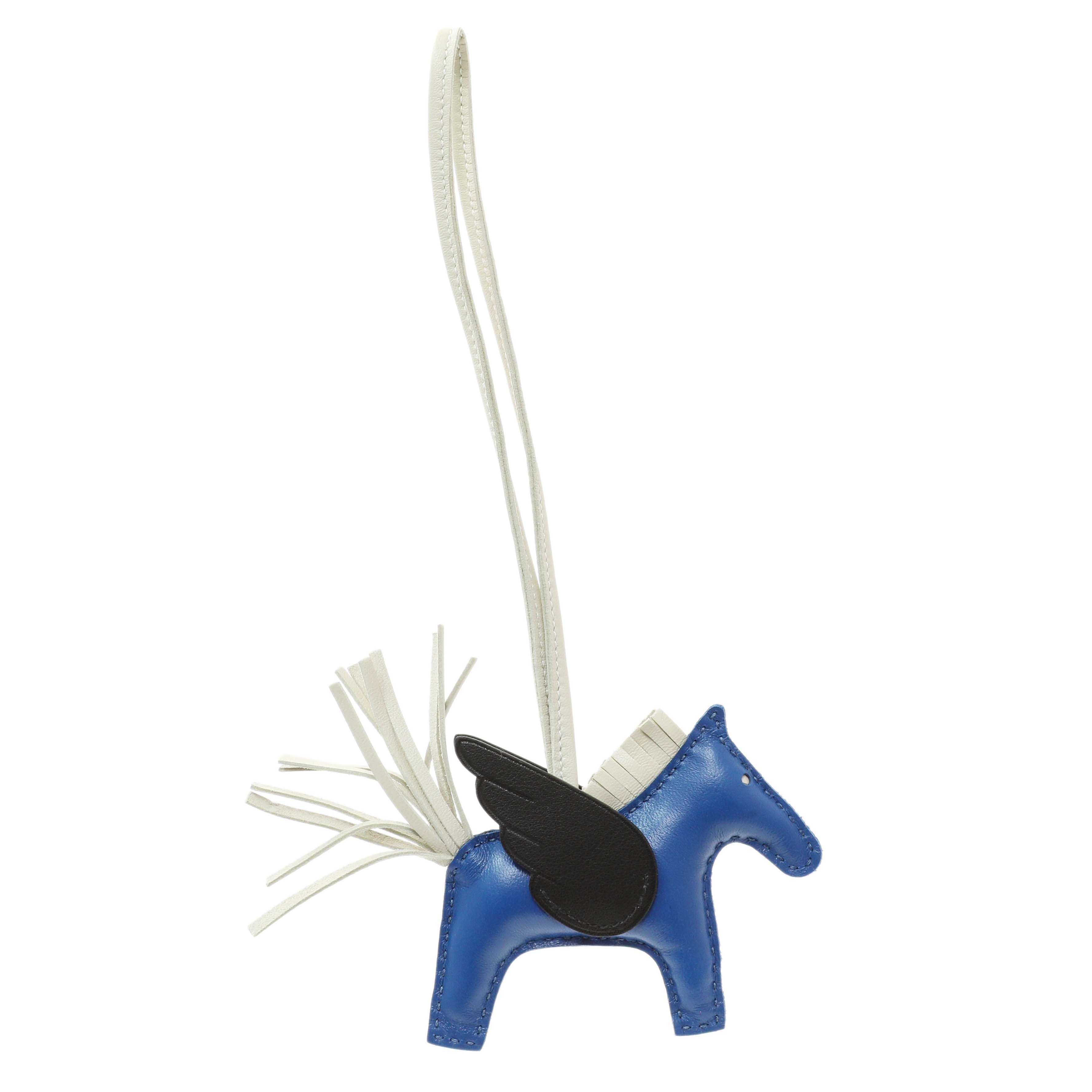 Hermes Milo Blue Black Lambskin Grigri Rodeo Pegase Horse Bag Charm PM
