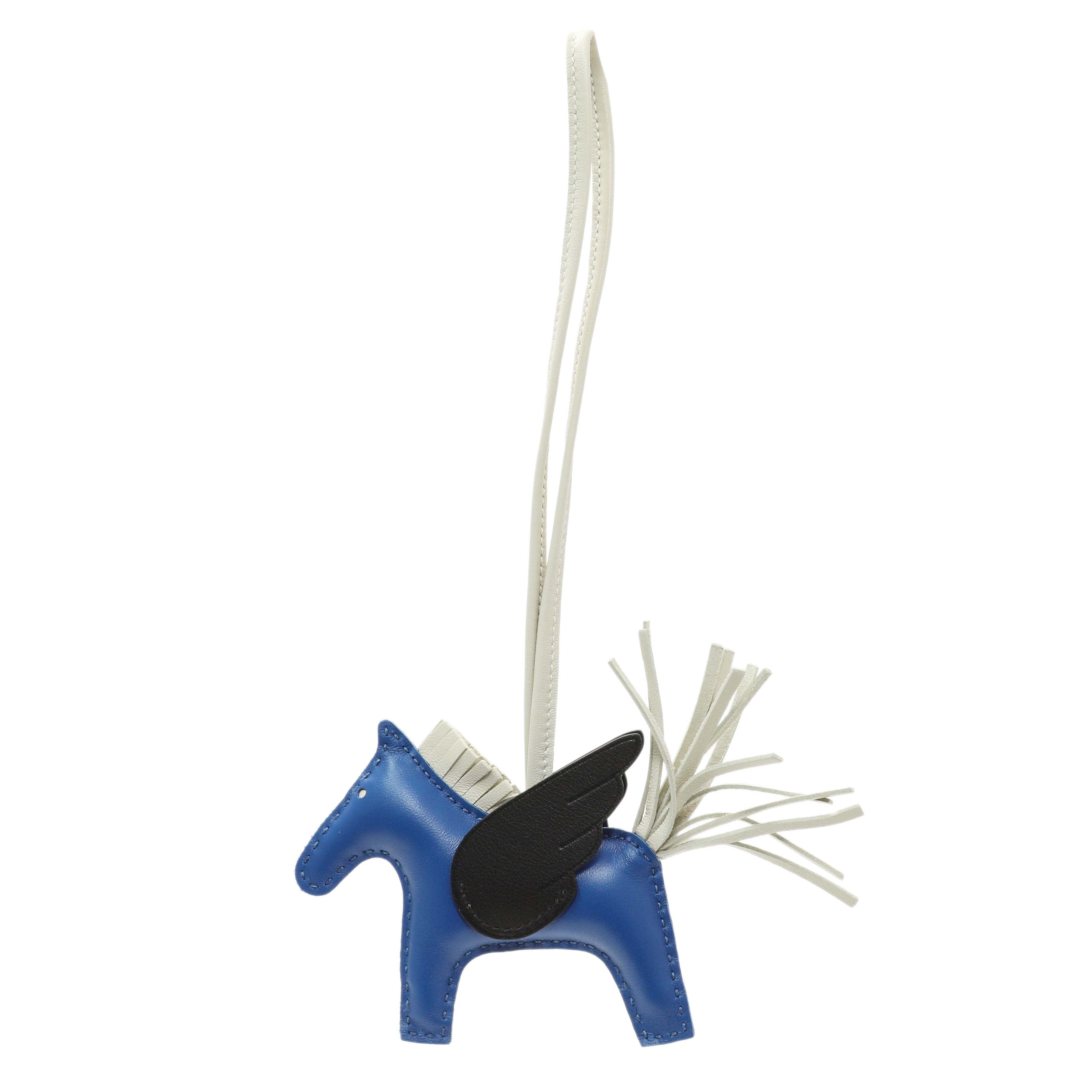 Hermes Milo Blue Black Lambskin Grigri Rodeo Pegase Horse Bag Charm PM