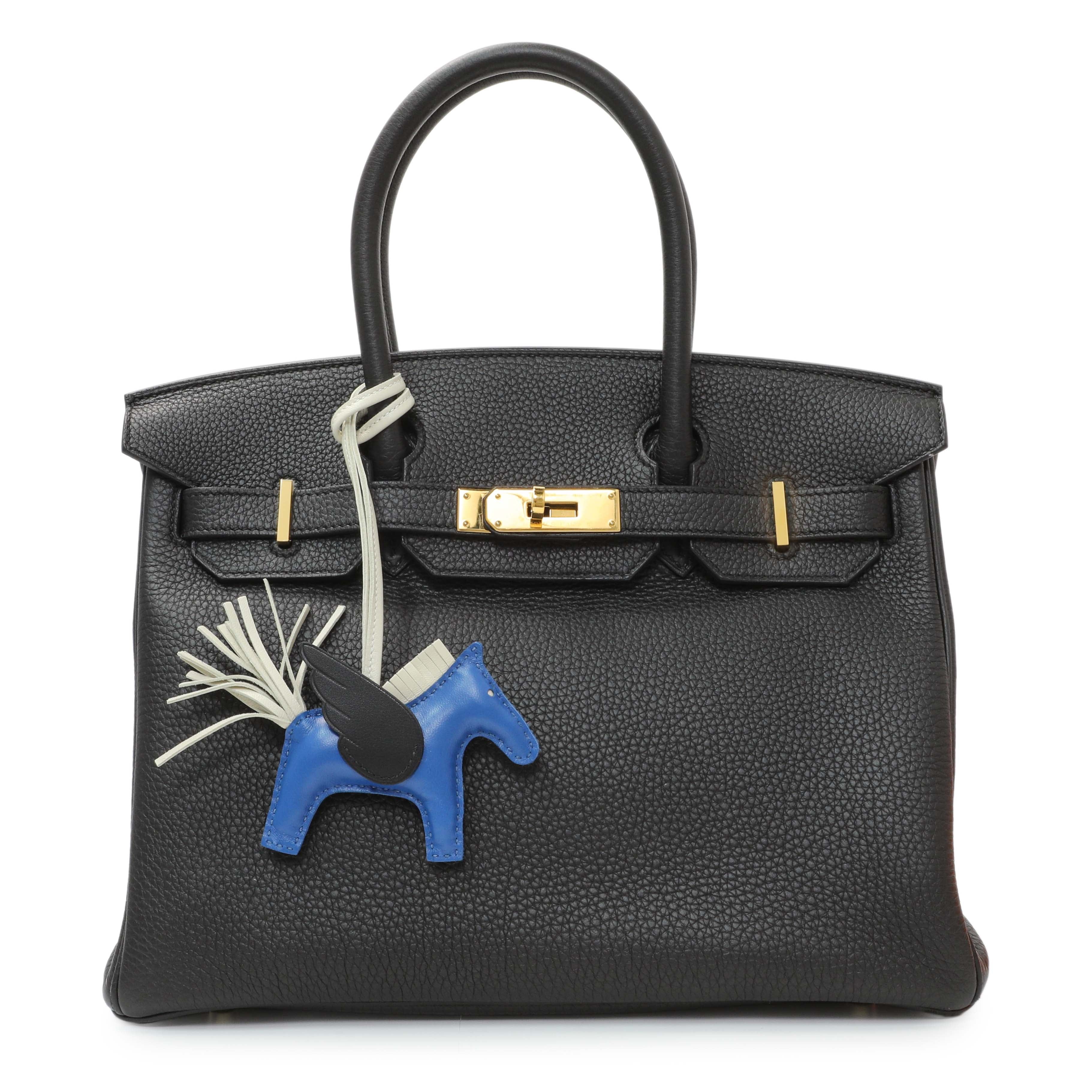 Hermes Milo Blue Black Lambskin Grigri Rodeo Pegase Horse Bag Charm PM