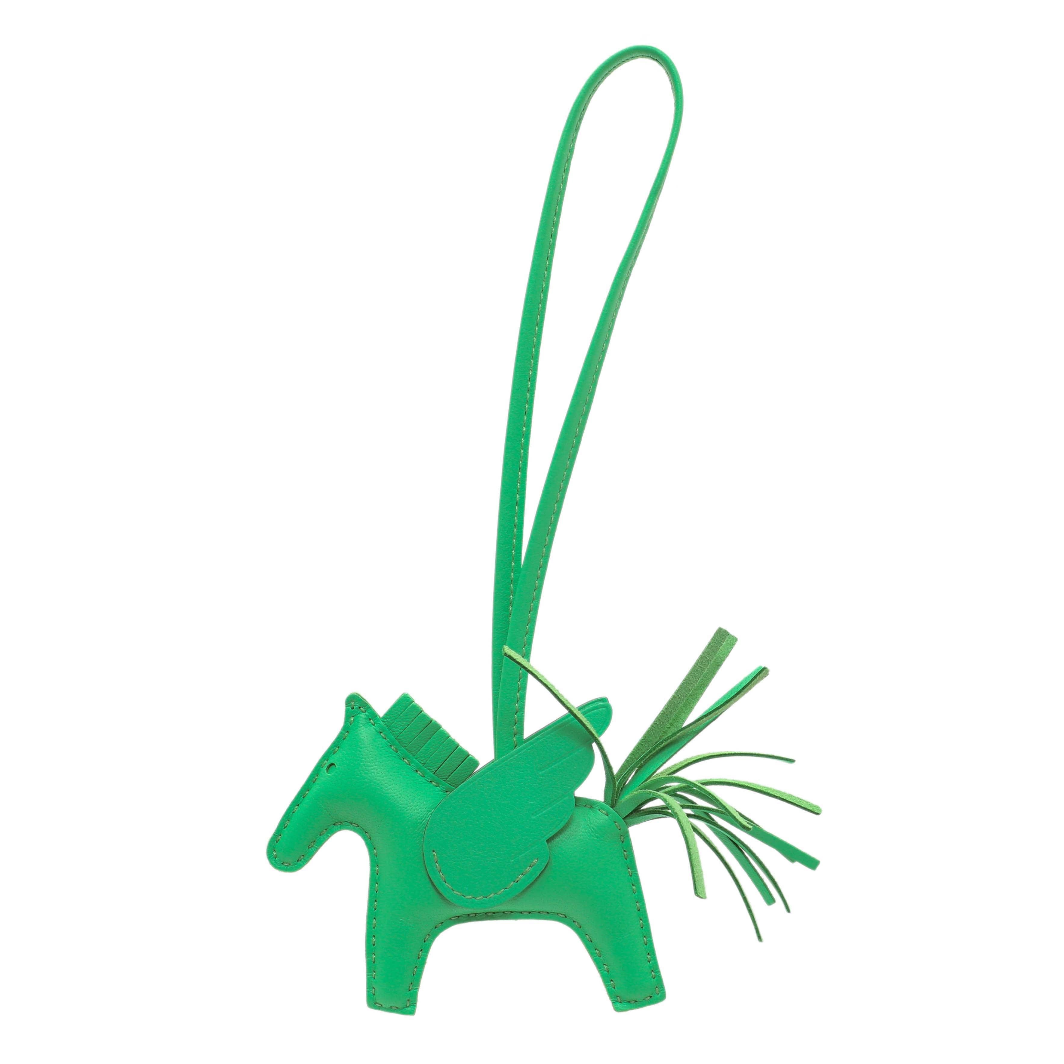 Hermes Milo Green Lambskin Grigri Rodeo Pegase Horse Bag Charm PM