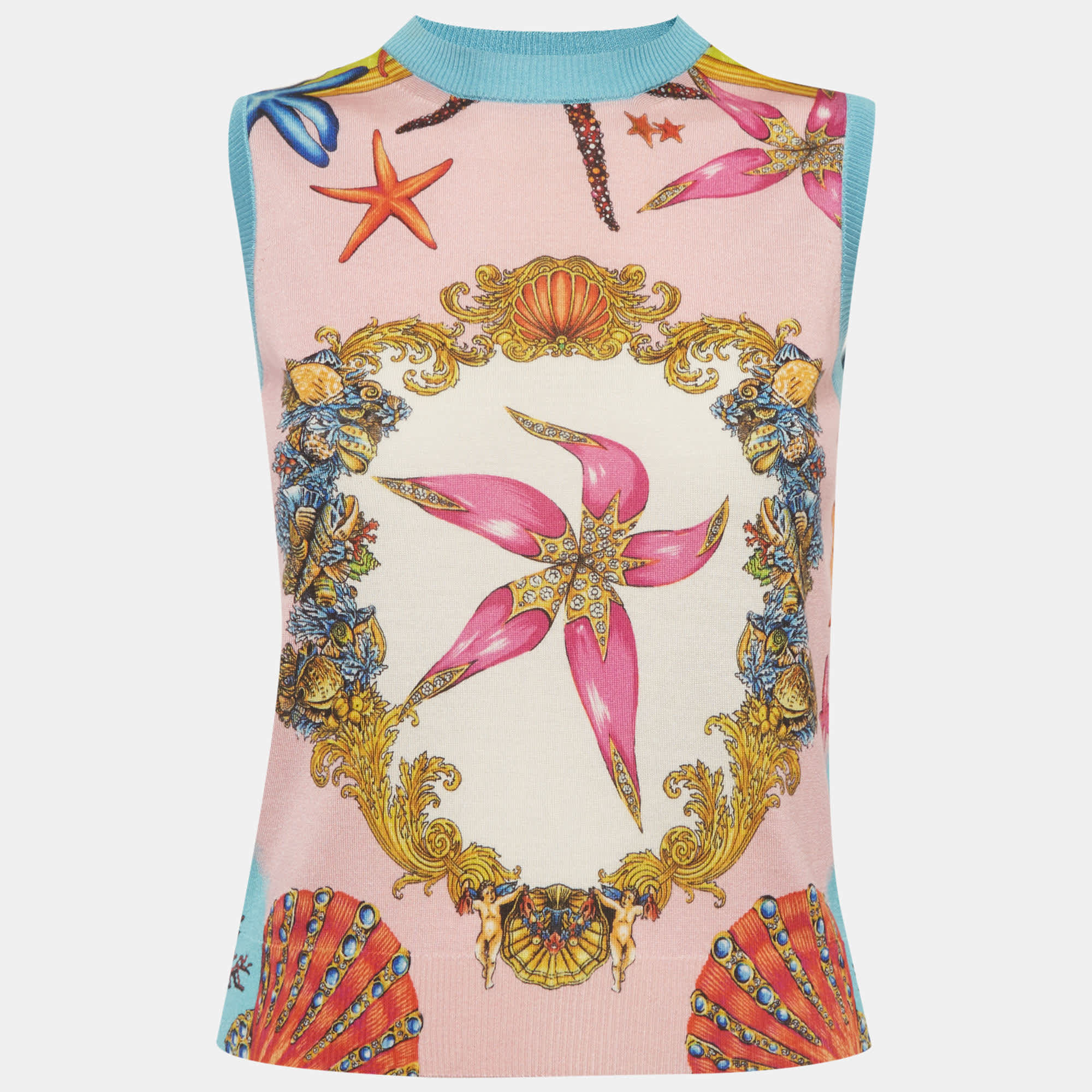 Versace Pink Printed Jersey Sleeveless Tank Top