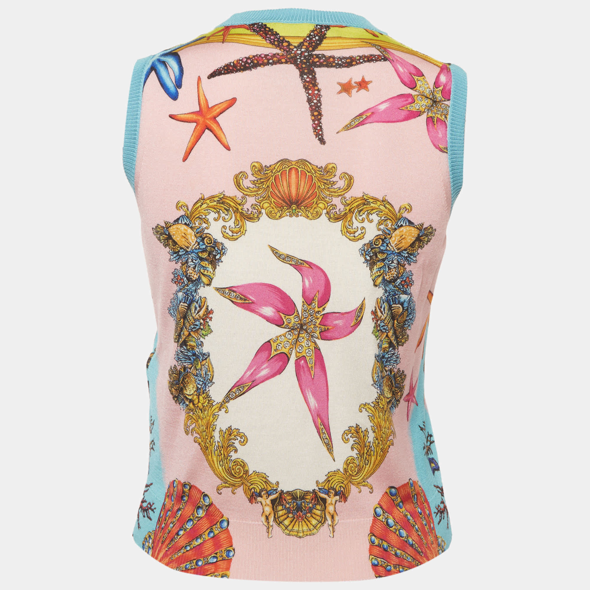 Versace Pink Printed Jersey Sleeveless Tank Top
