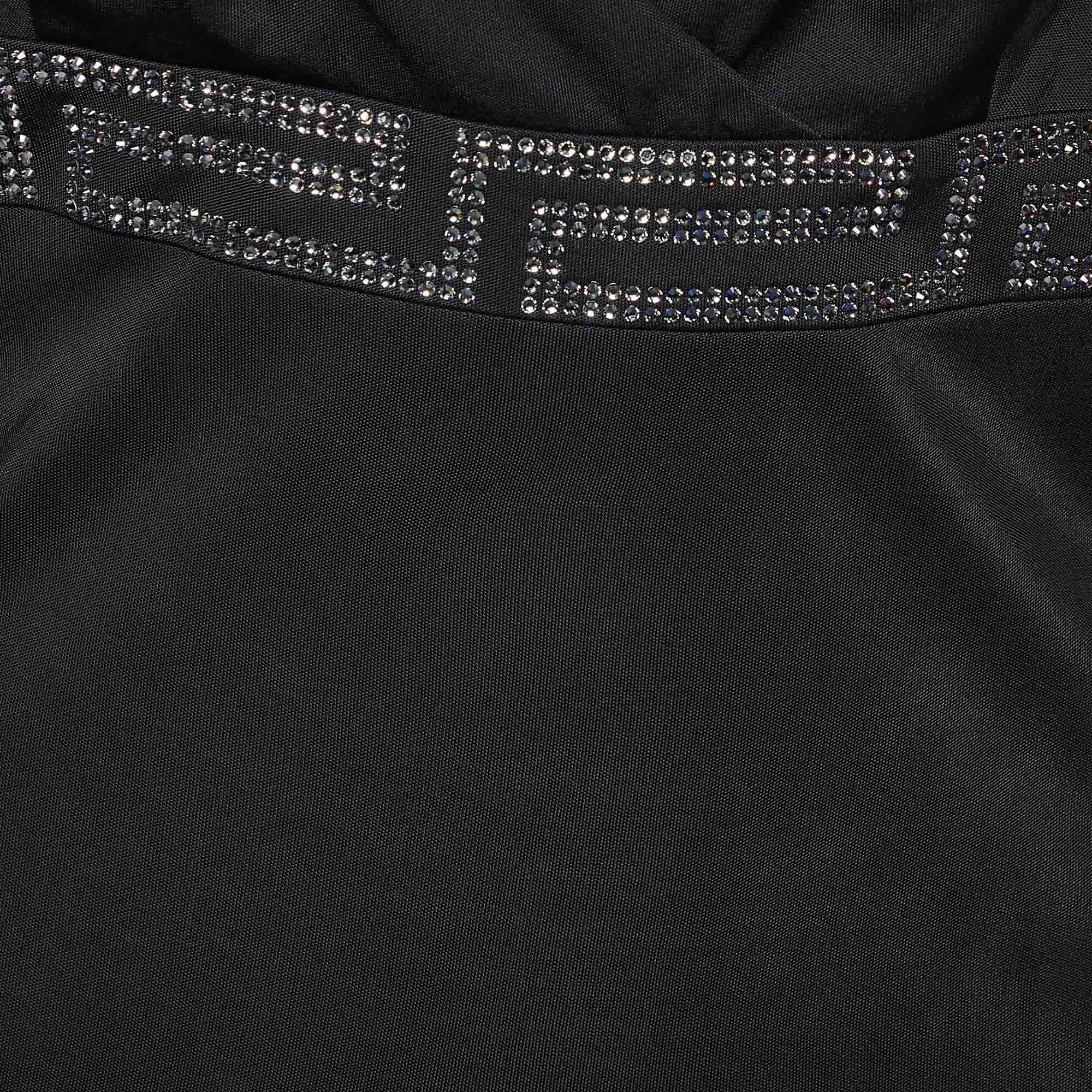 Versace Black Jersey Crystal Greca Embellished Tank Top