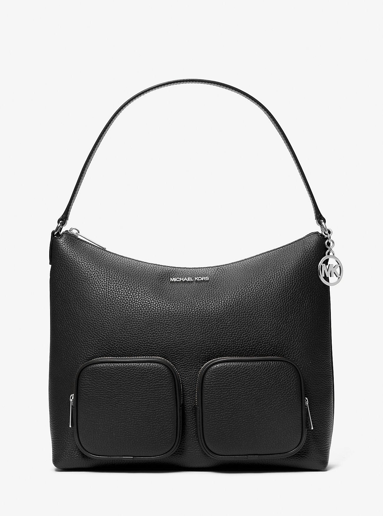 Michael Kors Merritt Large Pebbled Leather Cargo Shoulder Bag Black