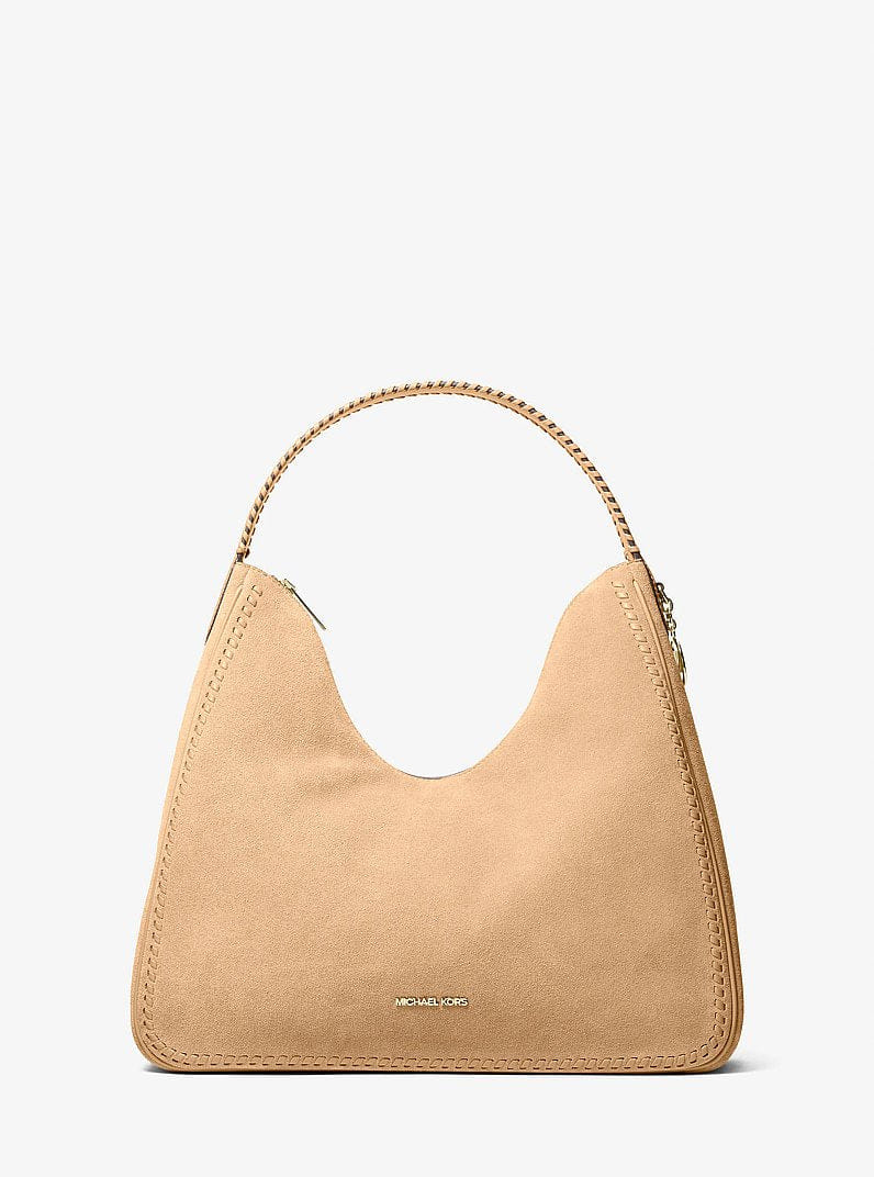 Michael Kors Nayla Medium Suede Hobo Shoulder Bag Camel