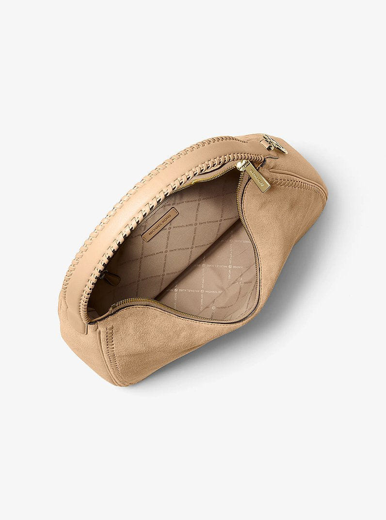 Michael Kors Nayla Medium Suede Hobo Shoulder Bag Camel