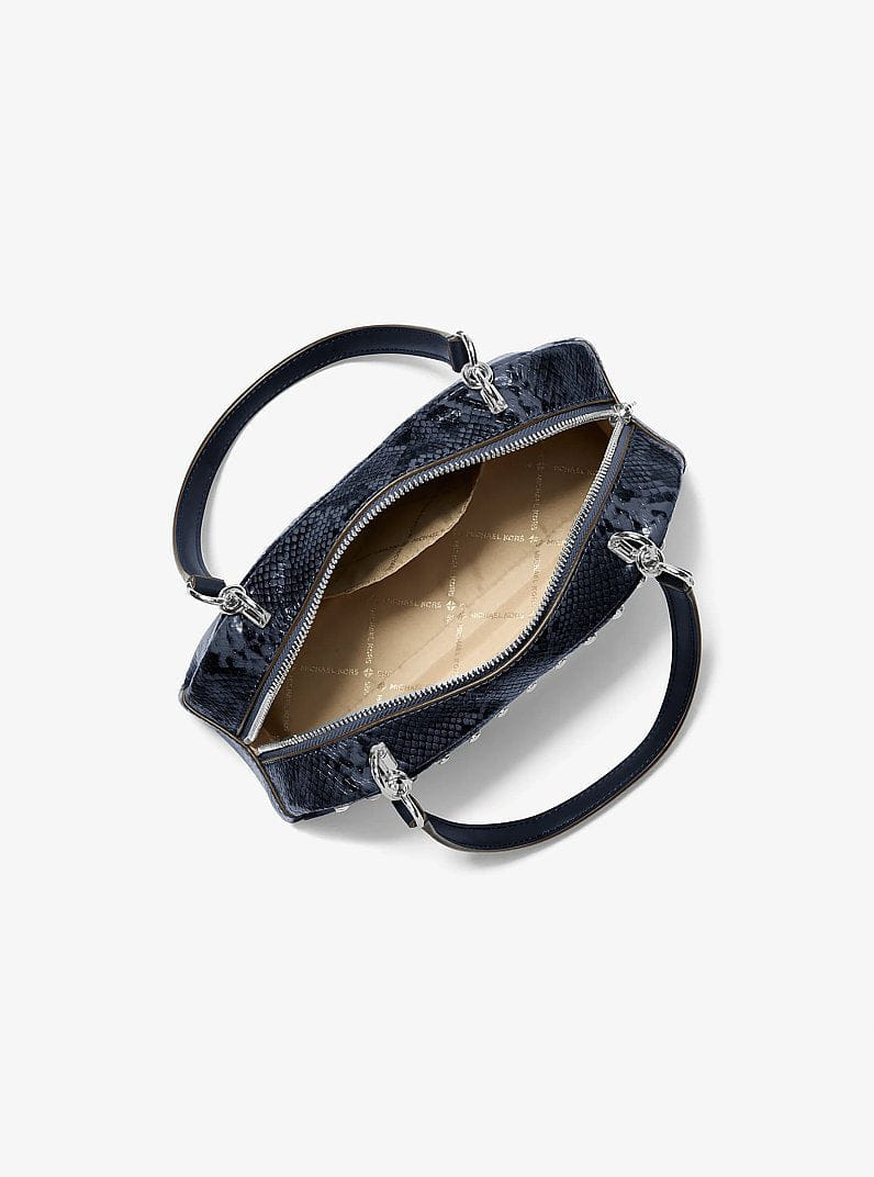 Michael Kors Cecily Small Studded Snake Embossed Shoulder Bag Navy