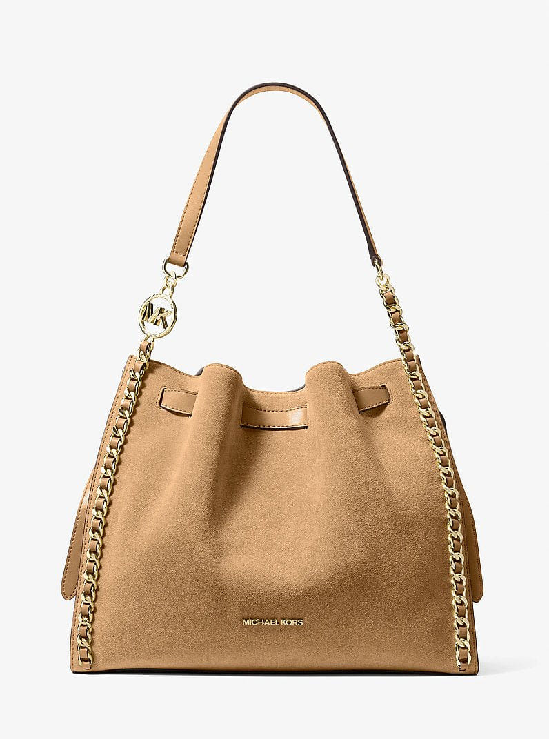 Michael Kors Mina Large Suede Chain Shoulder Bag Camel