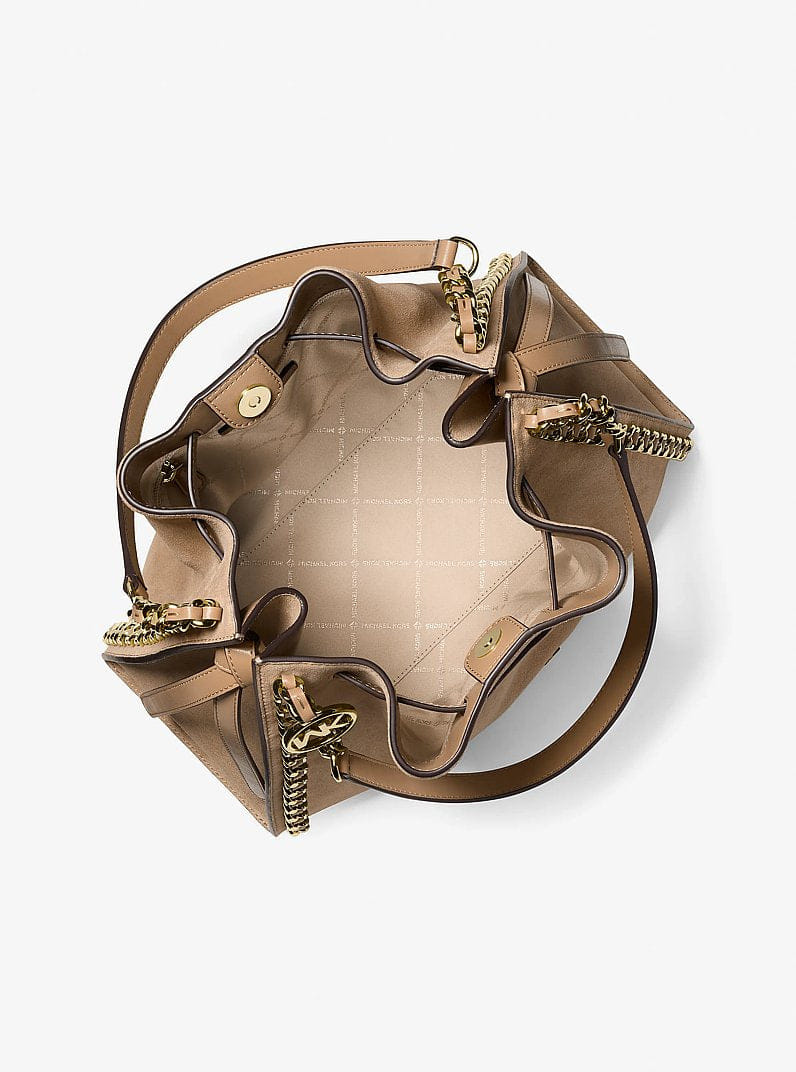 Michael Kors Mina Large Suede Chain Shoulder Bag Camel