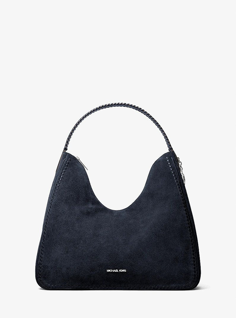 Michael Kors Nayla Medium Suede Hobo Shoulder Bag Navy