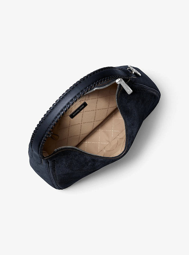 Michael Kors Nayla Medium Suede Hobo Shoulder Bag Navy