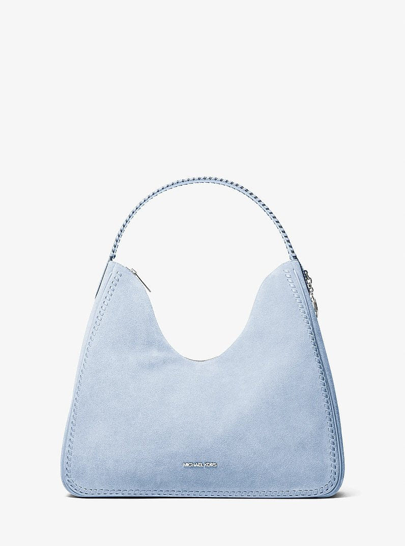 Michael Kors Nayla Medium Suede Hobo Shoulder Bag Pale Ocean