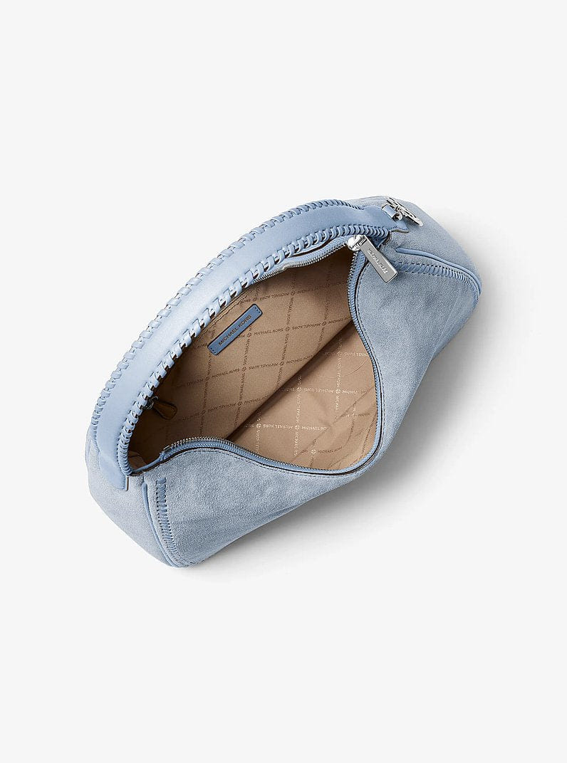 Michael Kors Nayla Medium Suede Hobo Shoulder Bag Pale Ocean