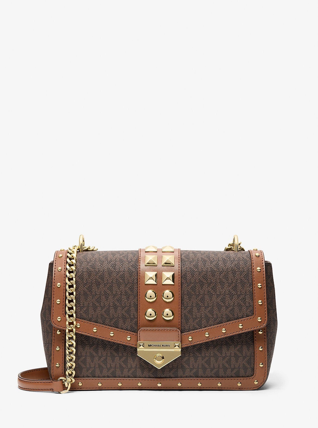 Michael Kors Soho Large Studded Signature Logo Shoulder Bag Brown