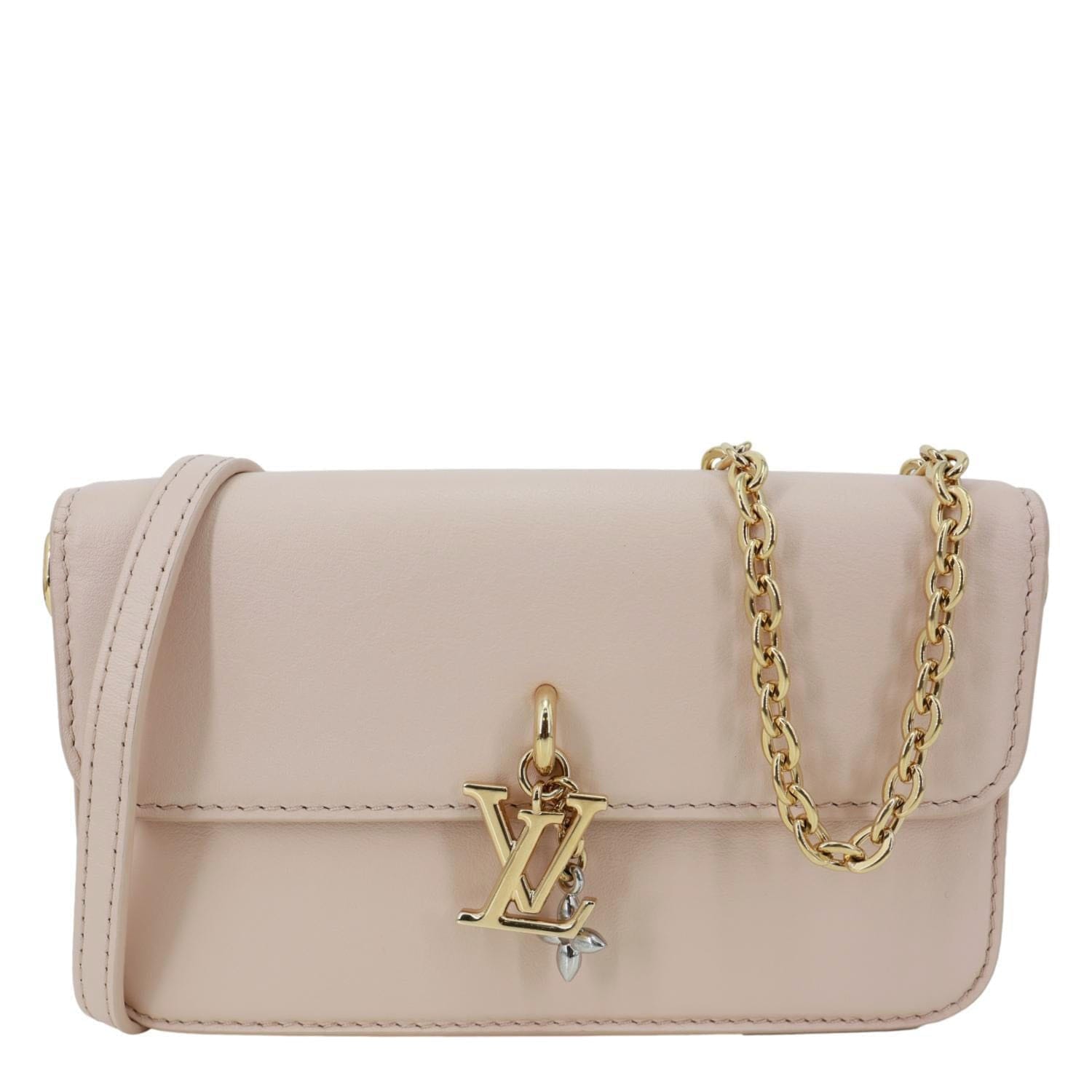 LOUIS VUITTON LV Bloom Calfskin Leather Wallet On Chain Pink