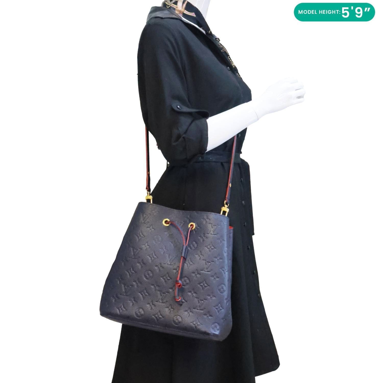 LOUIS VUITTON NeoNoe MM Monogram Empreinte Leather Shoulder Bag Navy Blue