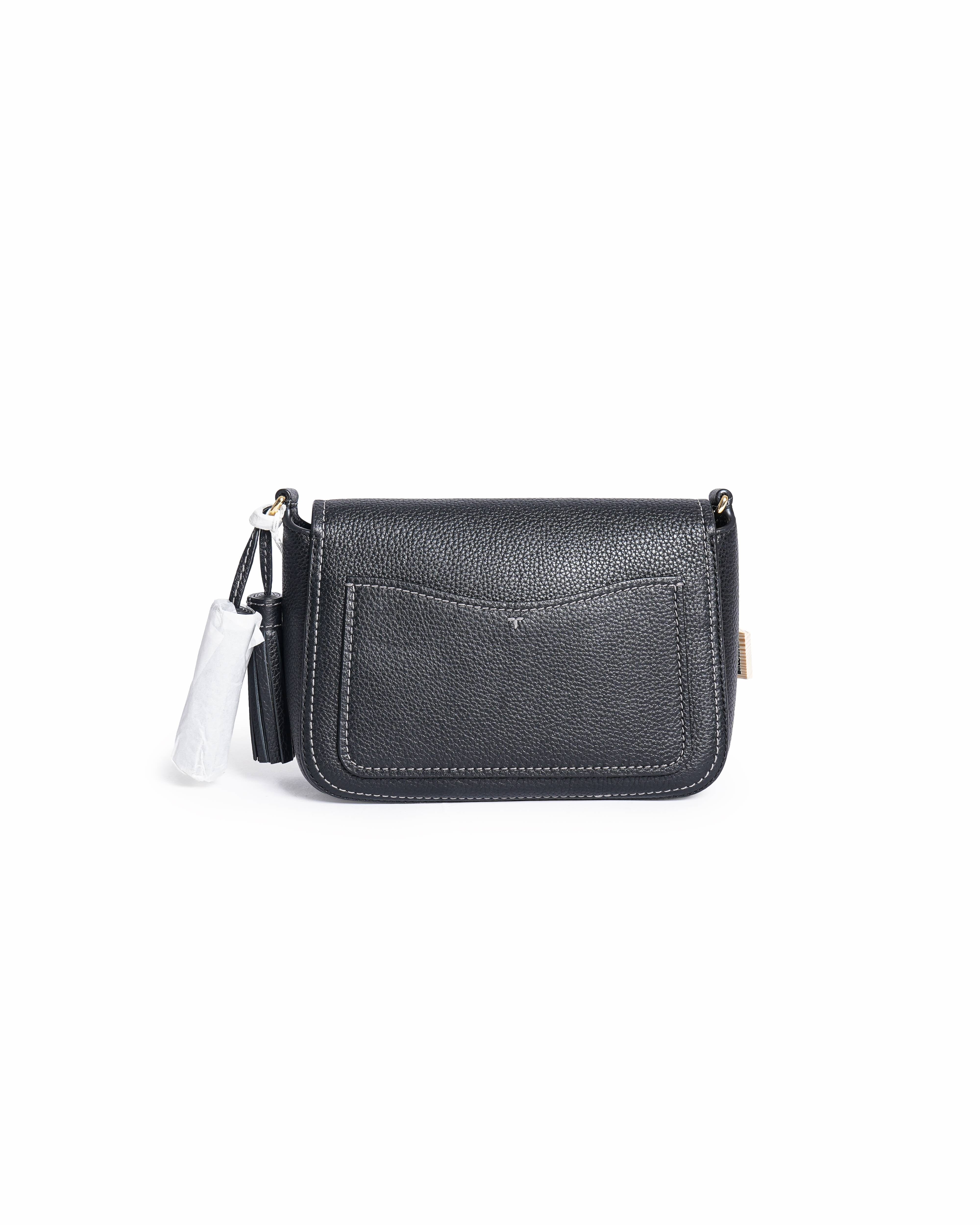 Tory Burch Thea Black Pebbled Leather Flap Crossbody Bag