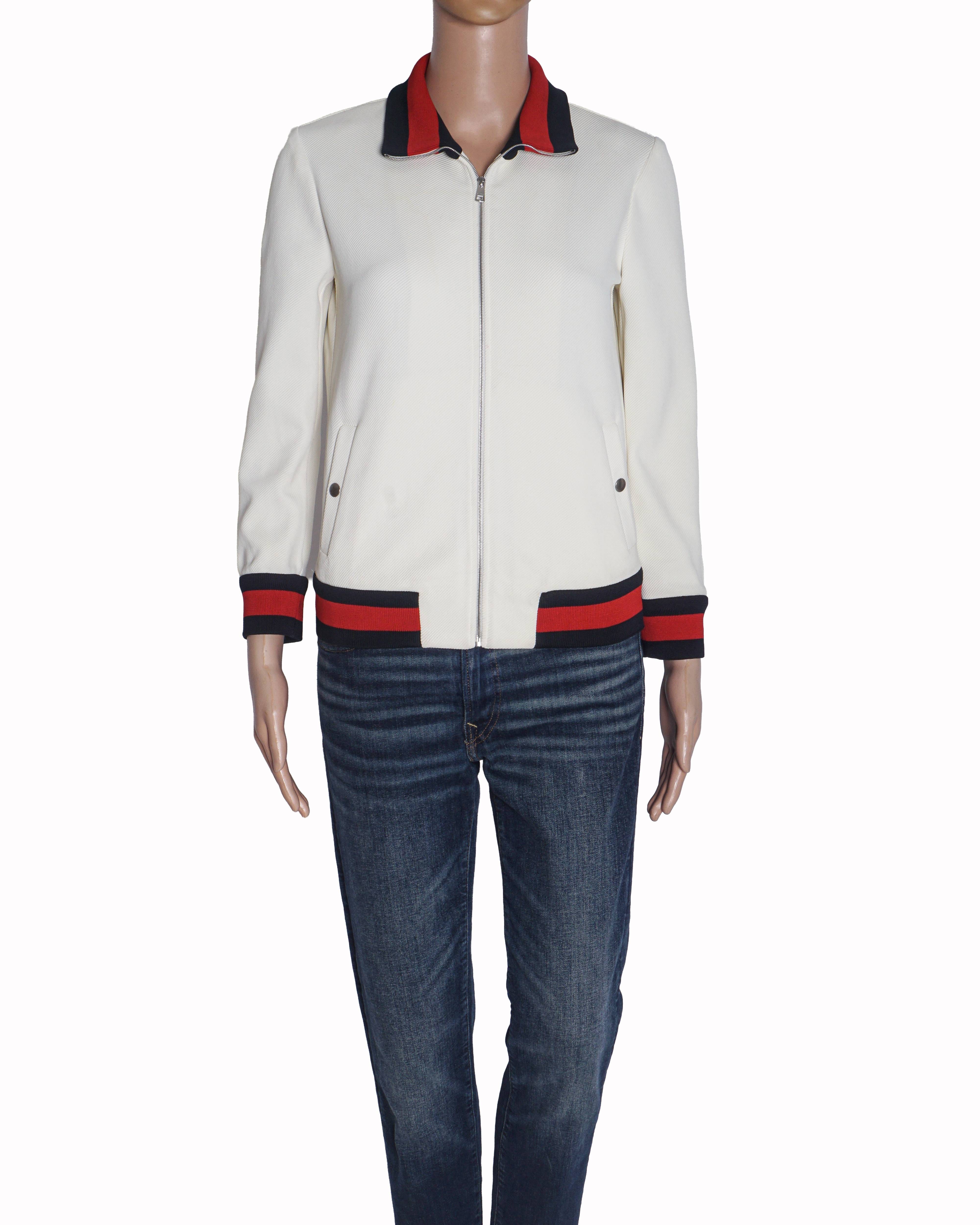 Gucci Off - White Knit Zip - Up Web Striped Track Jacket
