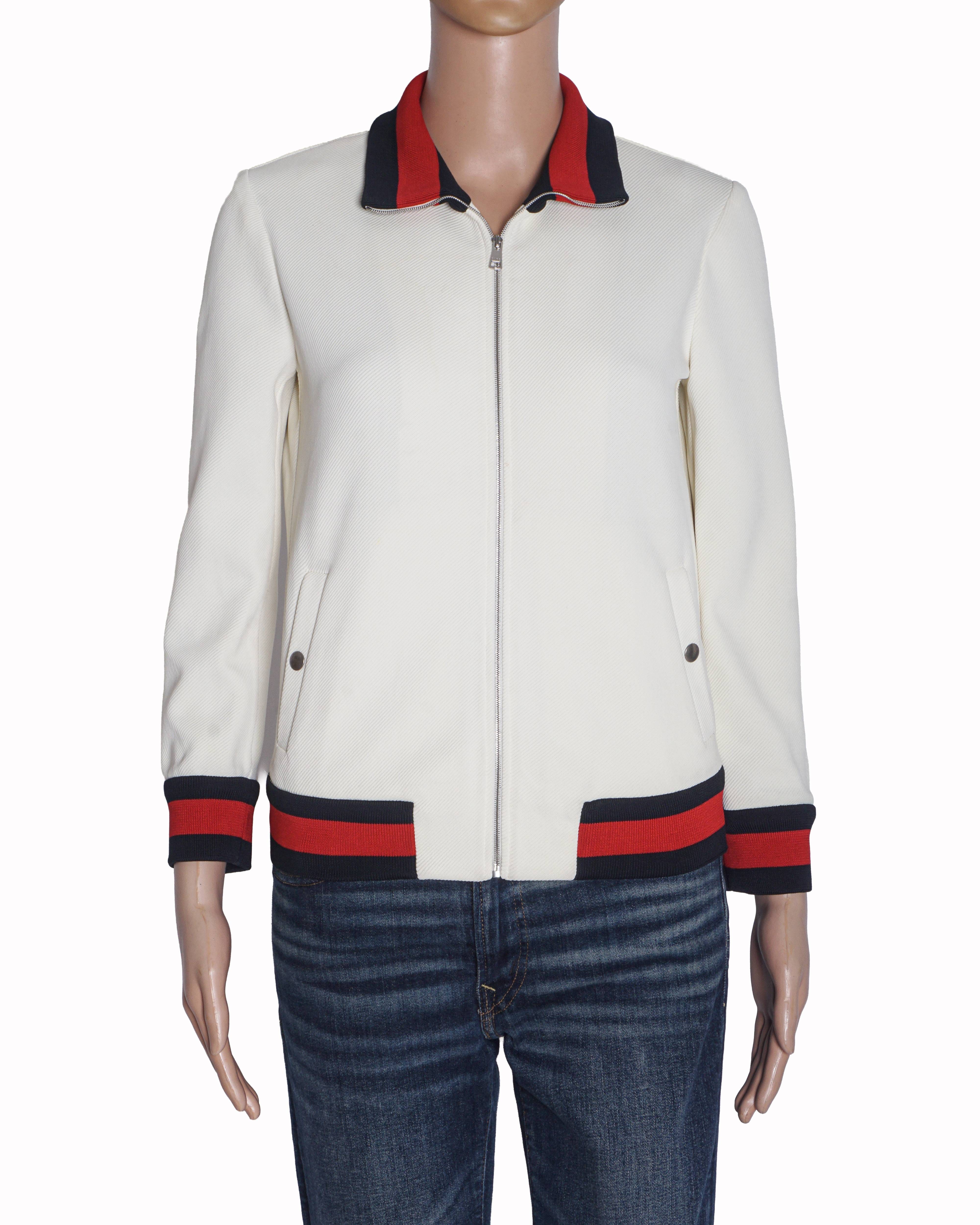 Gucci Off - White Knit Zip - Up Web Striped Track Jacket