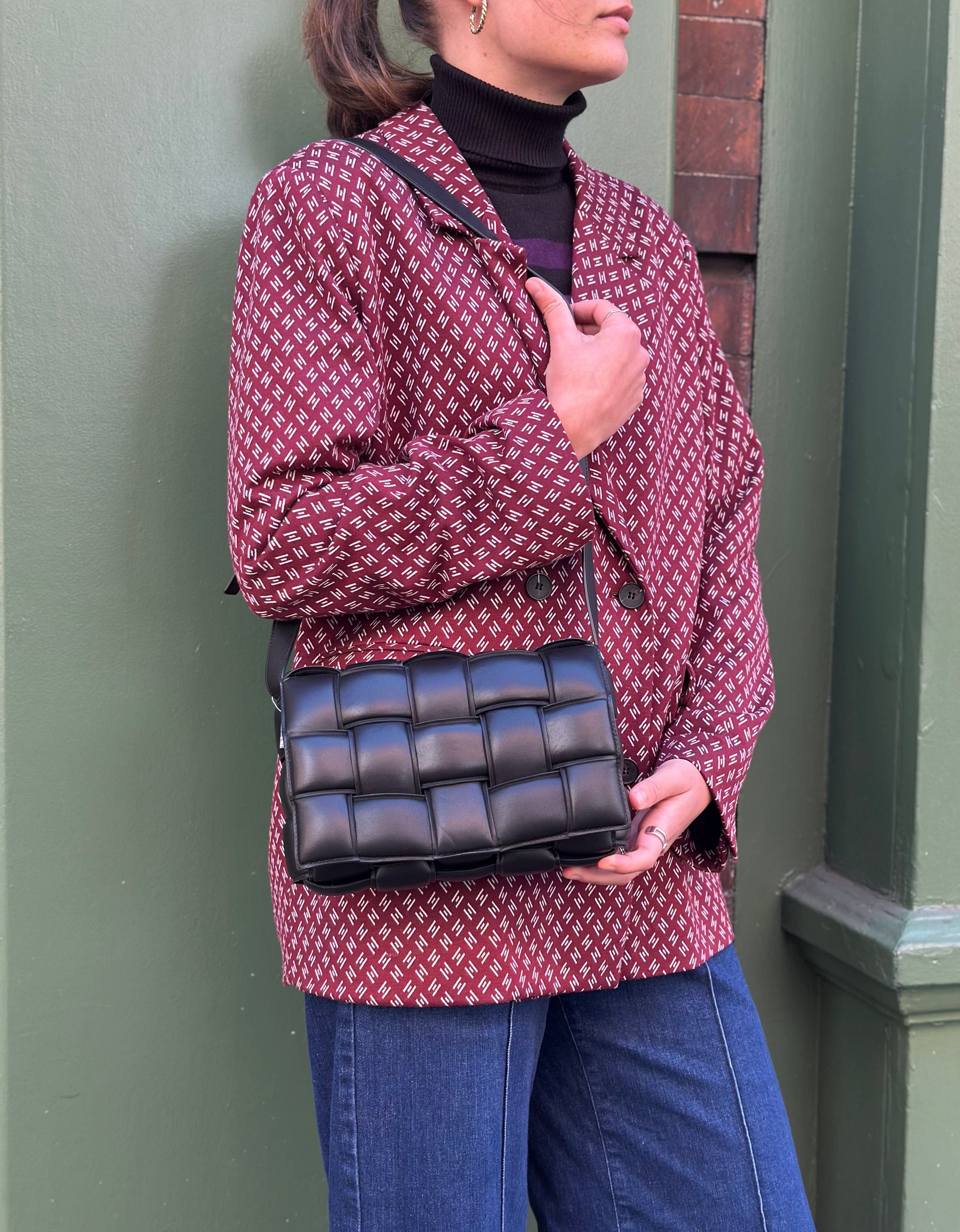 Bottega Veneta Black Leather Medium Cassette Crossbody