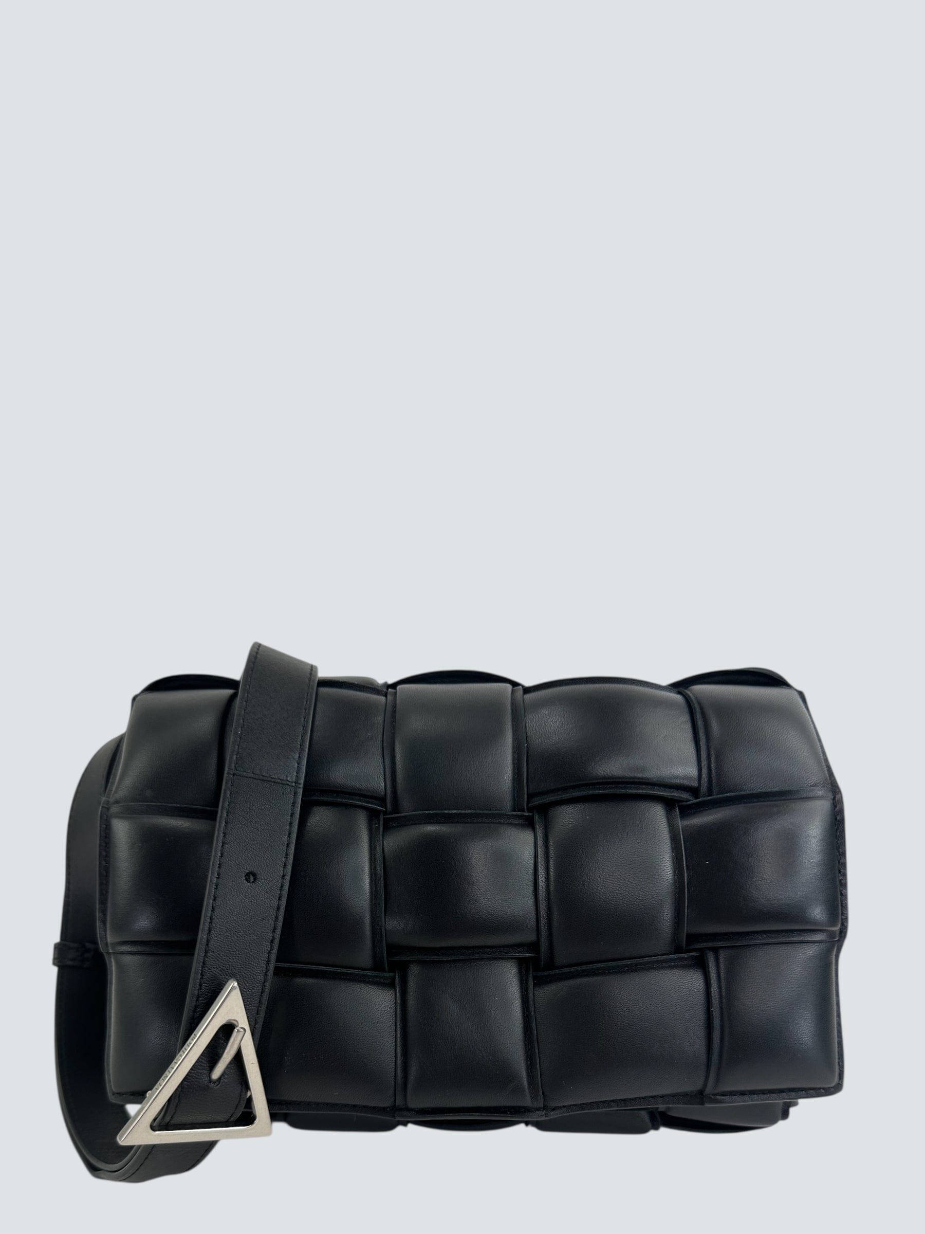 Bottega Veneta Black Leather Medium Cassette Crossbody