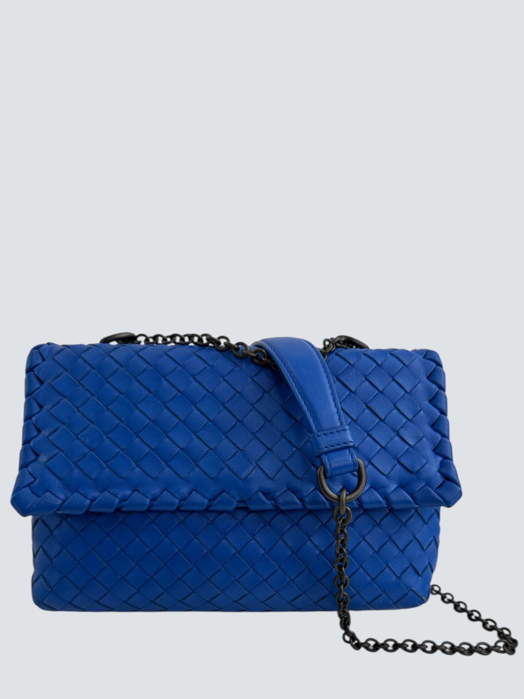 Bottega Veneta Blue Intrecciato Leather Mini Olympia Crossbody