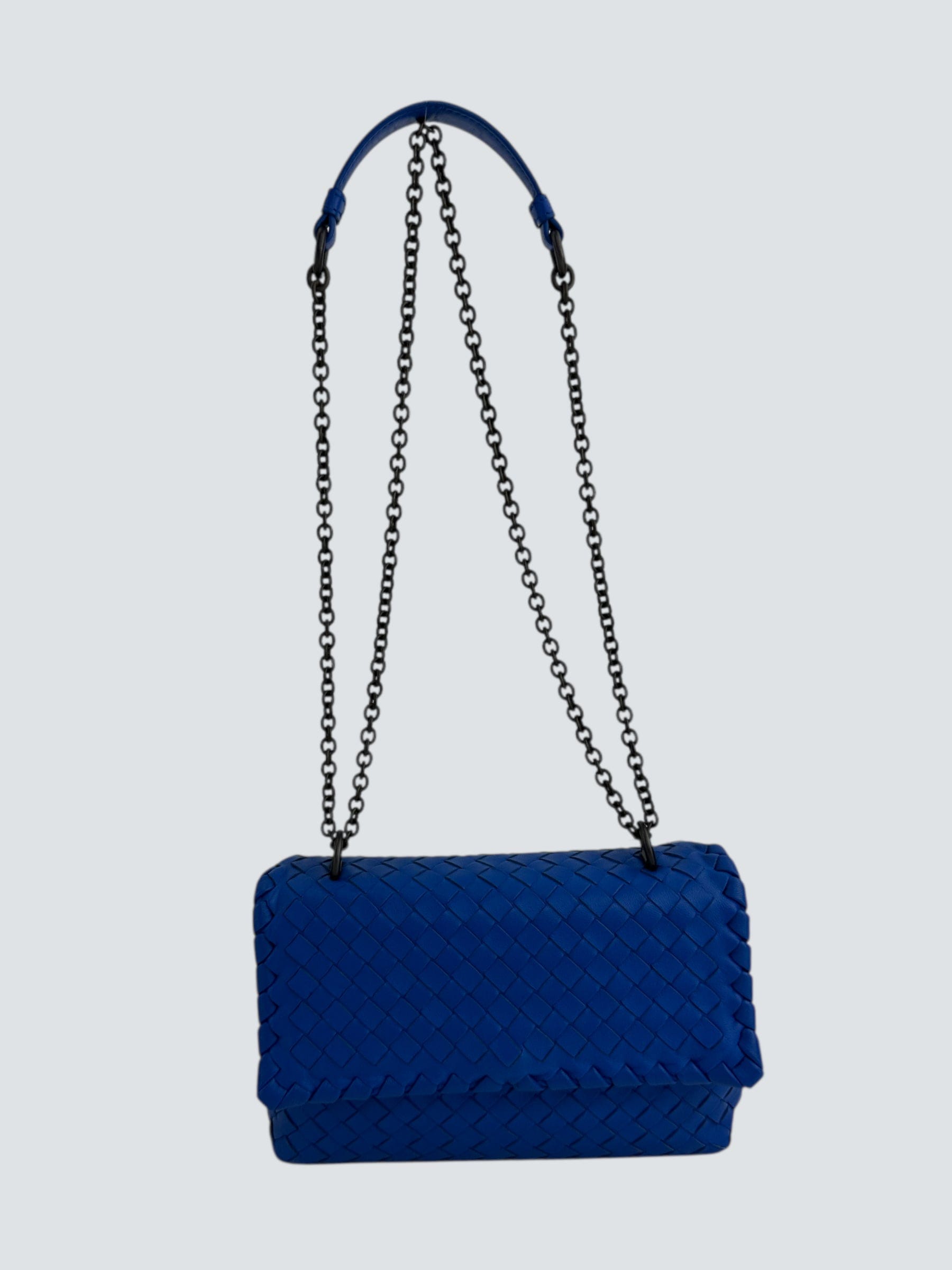 Bottega Veneta Blue Intrecciato Leather Mini Olympia Crossbody