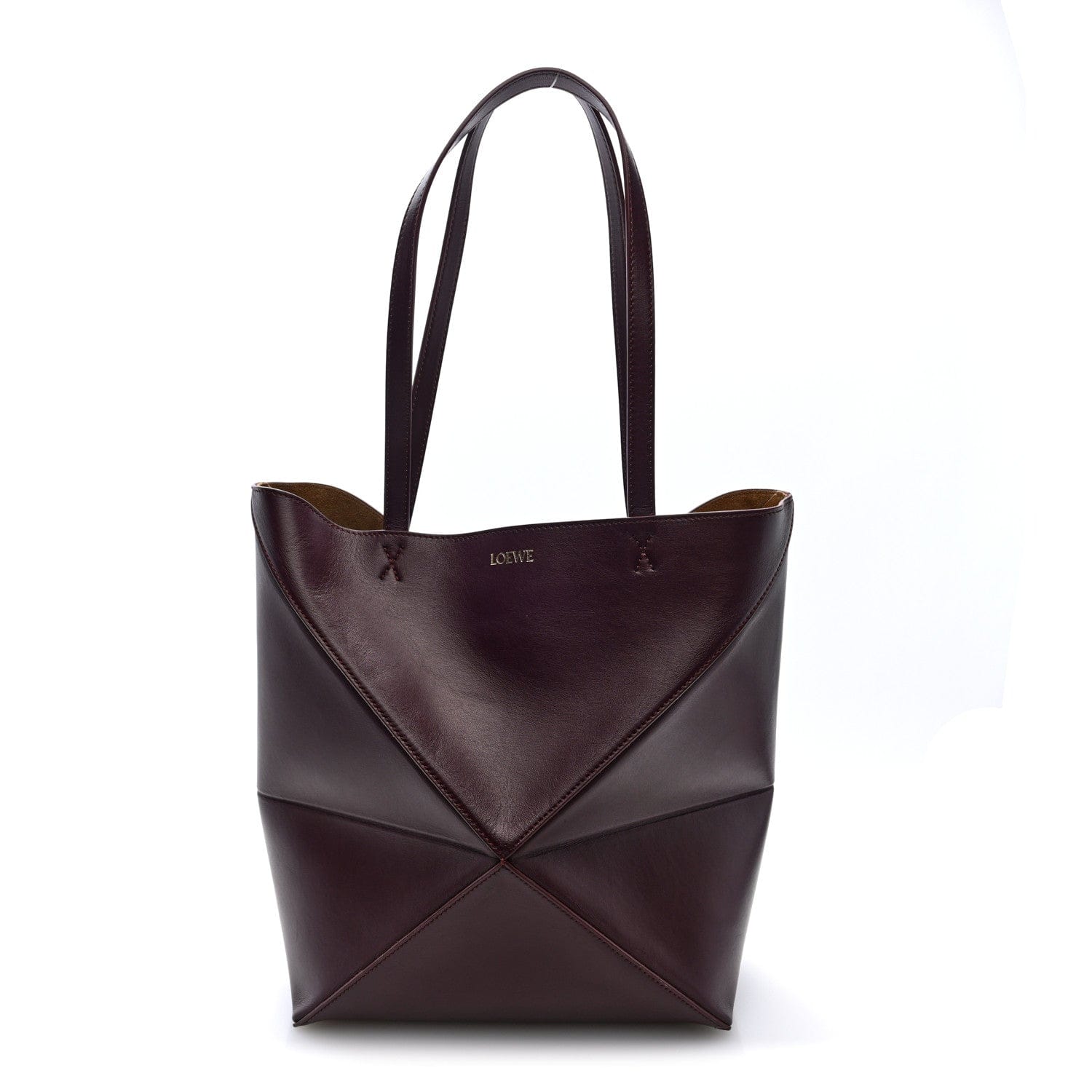 Loewe Shiny Calfskin Medium Puzzle Fold Tote Dark Burgundy
