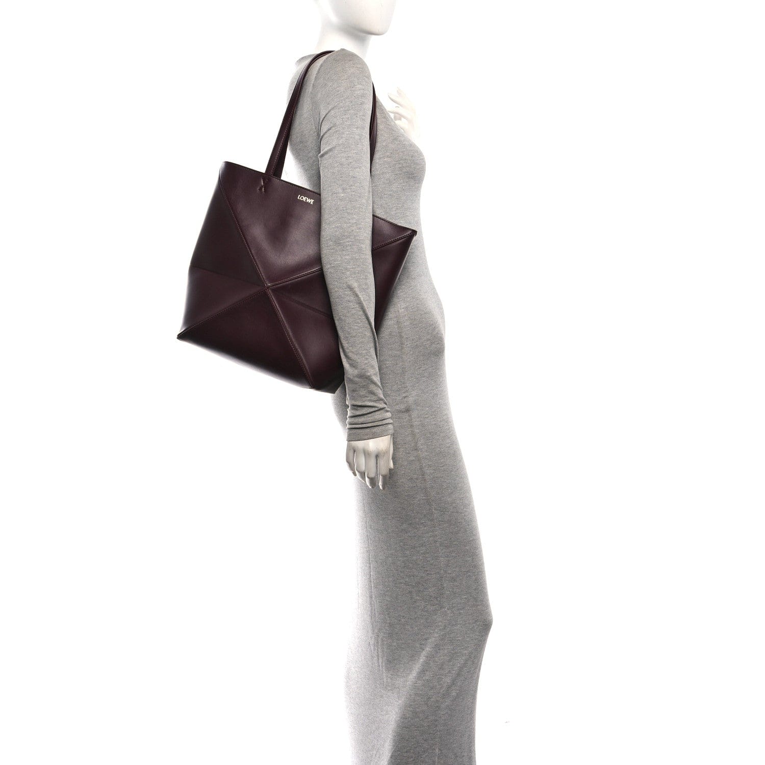 Loewe Shiny Calfskin Medium Puzzle Fold Tote Dark Burgundy