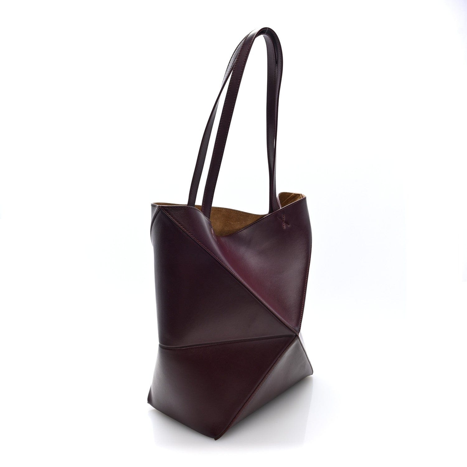 Loewe Shiny Calfskin Medium Puzzle Fold Tote Dark Burgundy