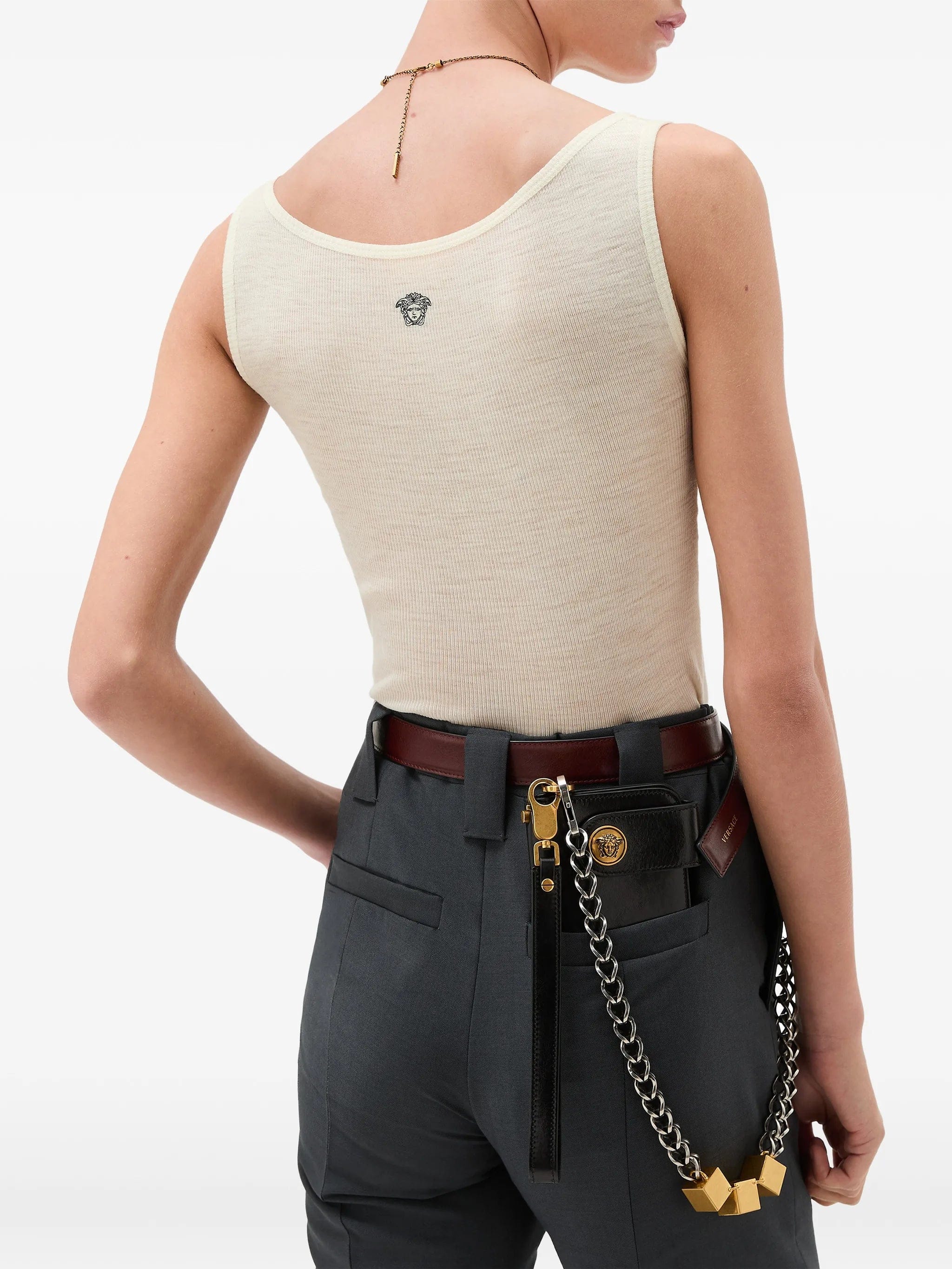 Versace embroidered ribbed wool tank top