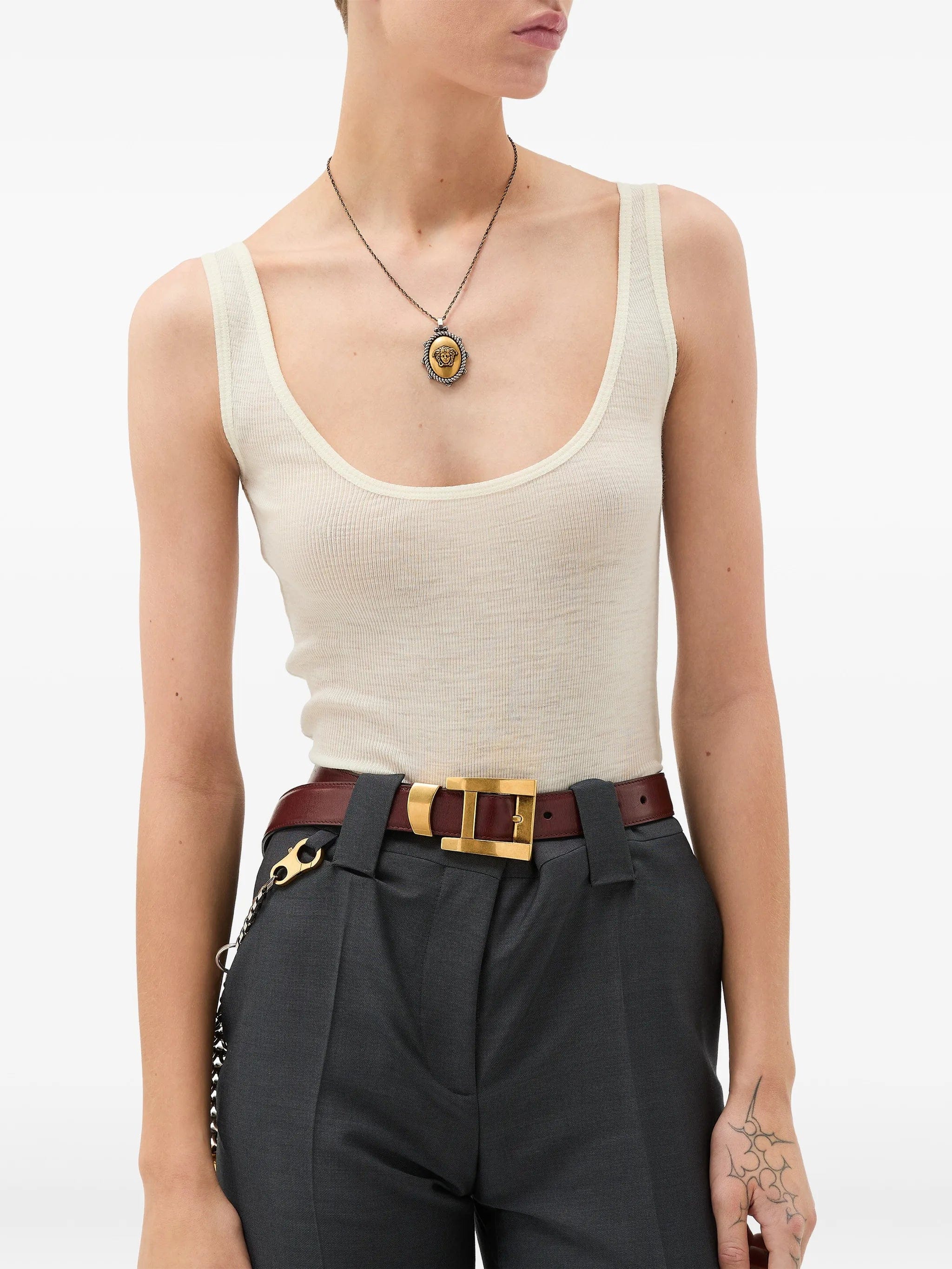 Versace embroidered ribbed wool tank top