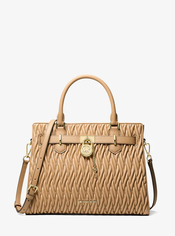 Michael Kors Hamilton Medium Matelasse Satchel Camel