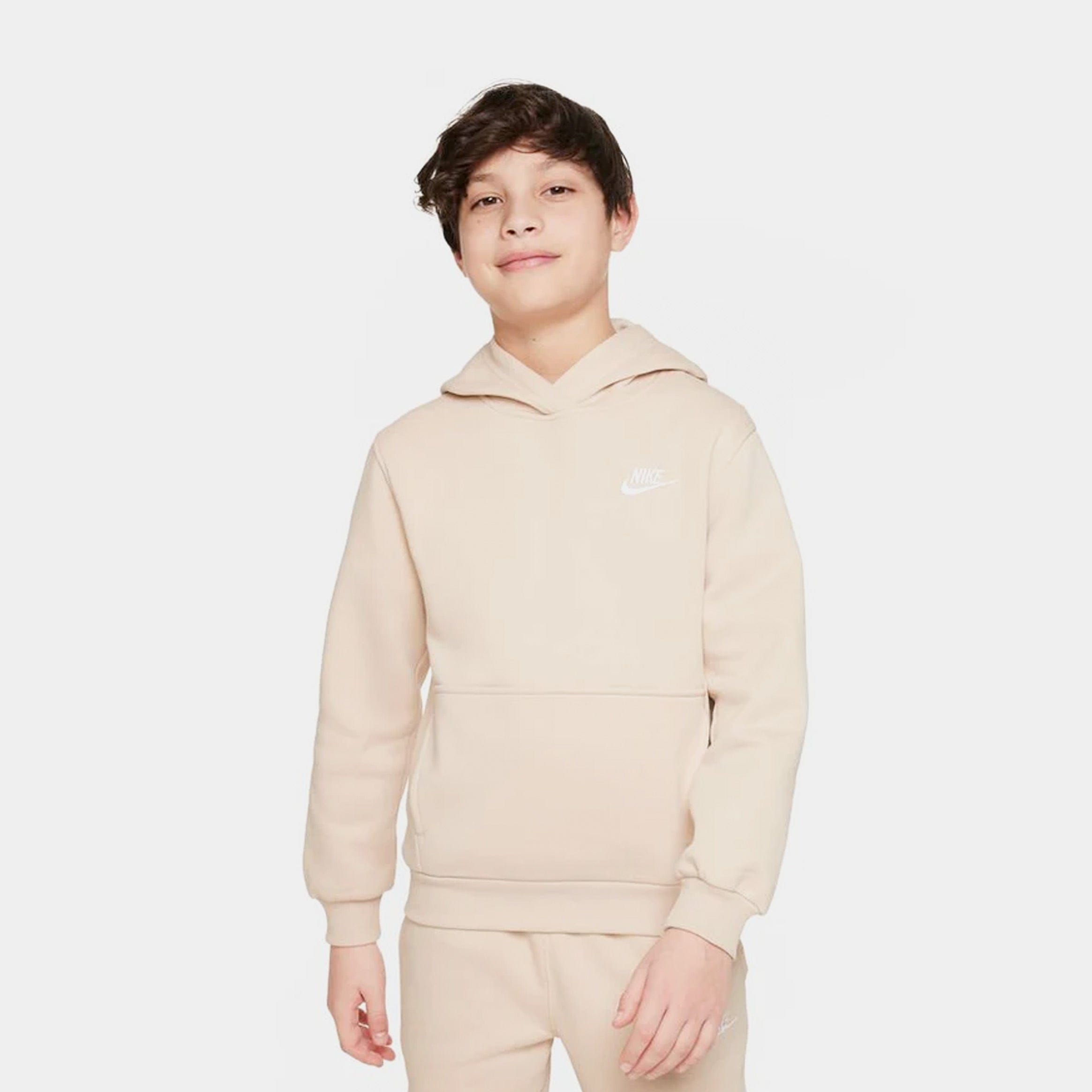 Nike NSW Club Fleece Pullover Grade School Hoodie (Beige)