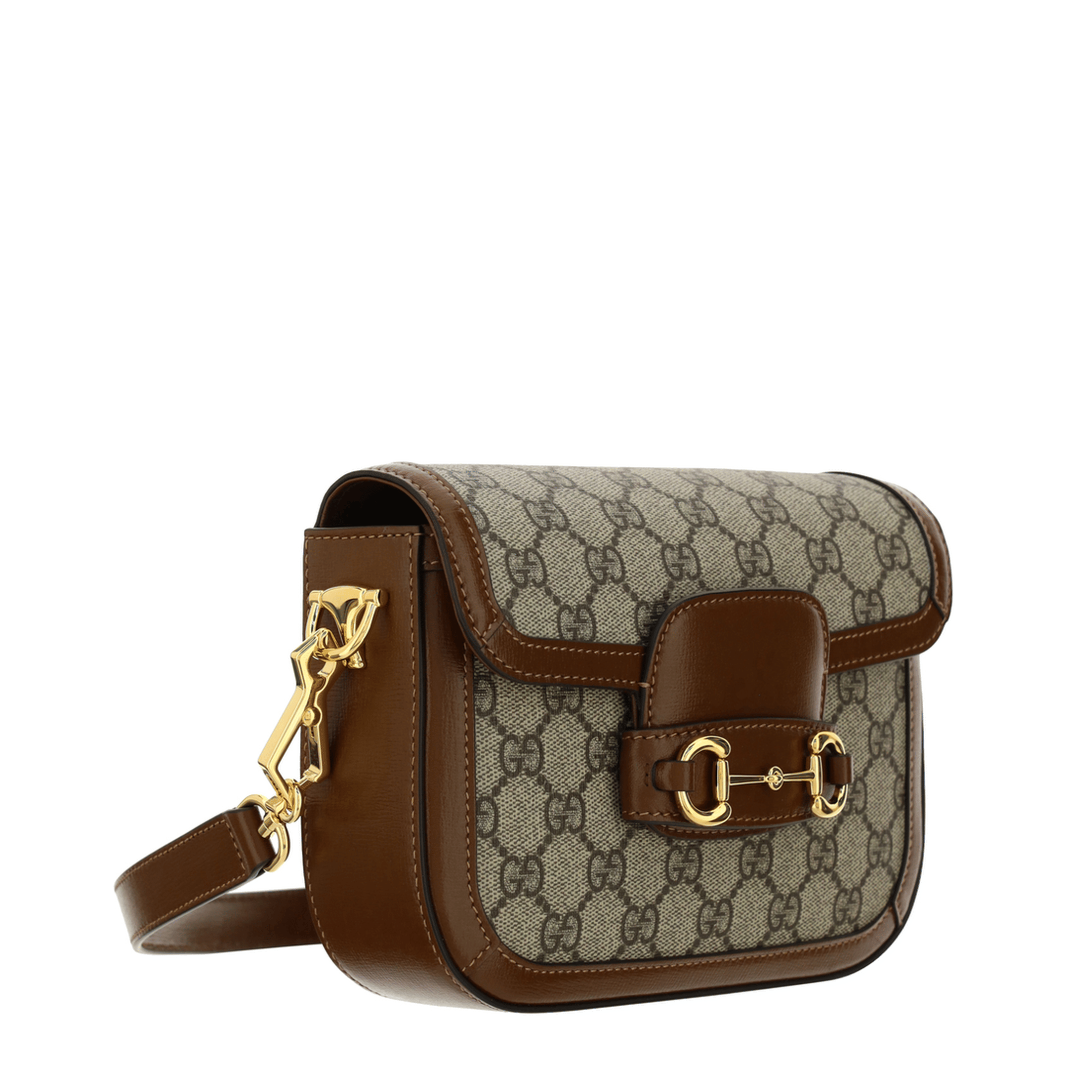 Gucci Horsebit 1955 Small GG Supreme Canvas Shoulder Bag - Beige and Ebony